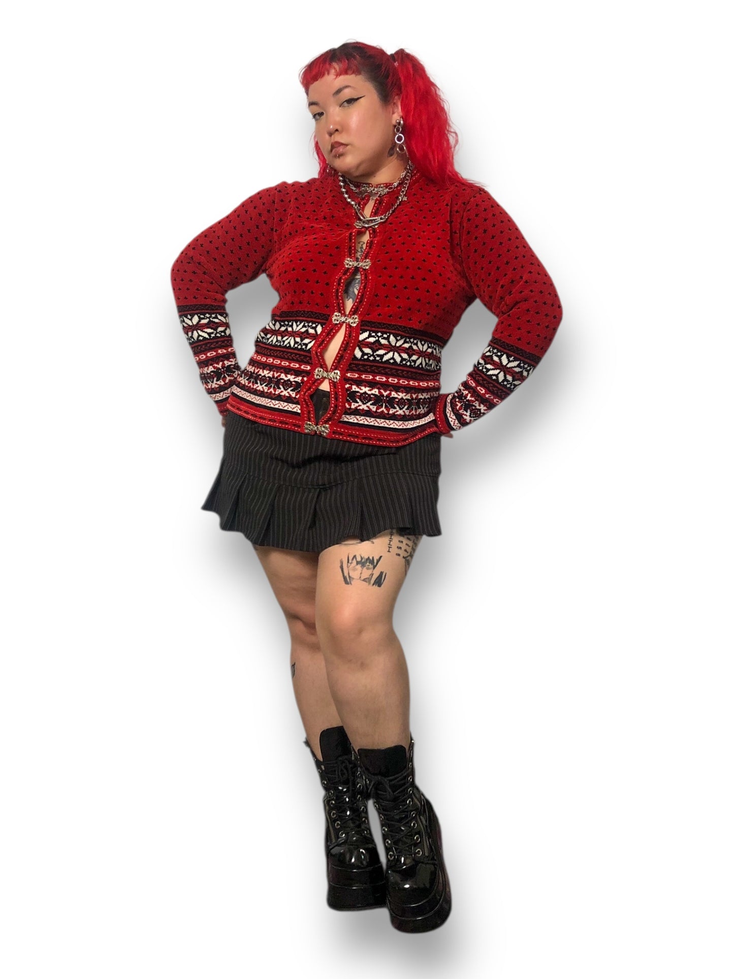 90’s/Y2K Croft & Barrow Red Patterned Cardigan Sweater (XL)