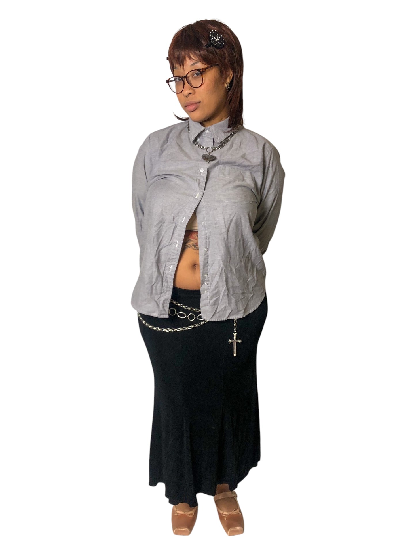 90’s/Y2K The Tall Collection Gray Button Down Shirt (2X)