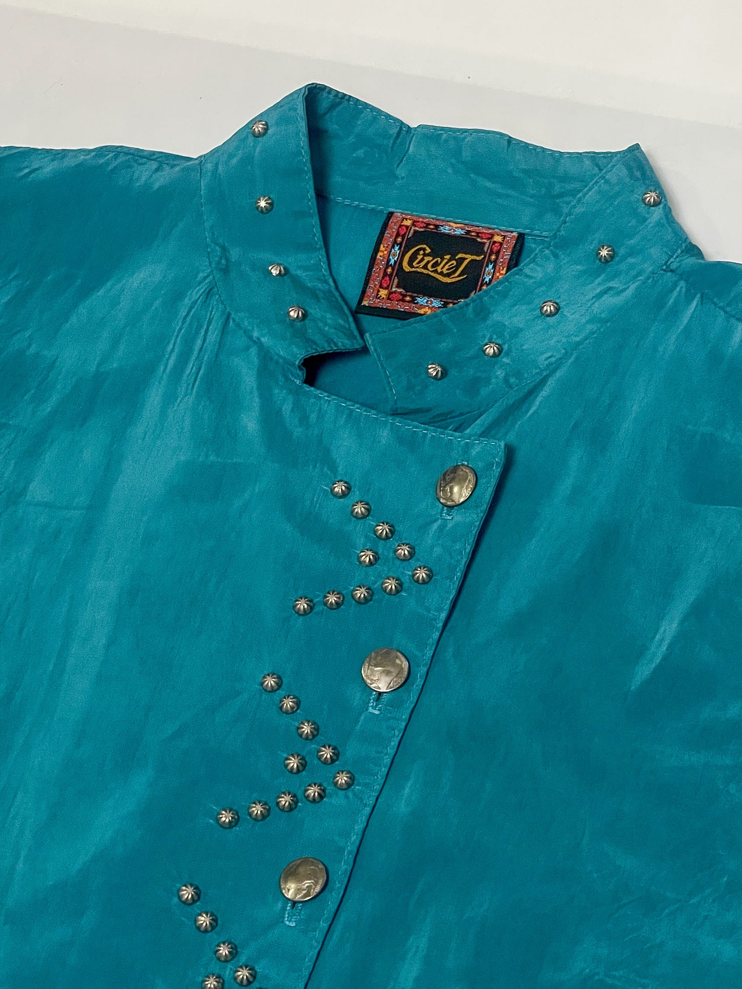 80’s Turquoise Retro Western Blouse (L)