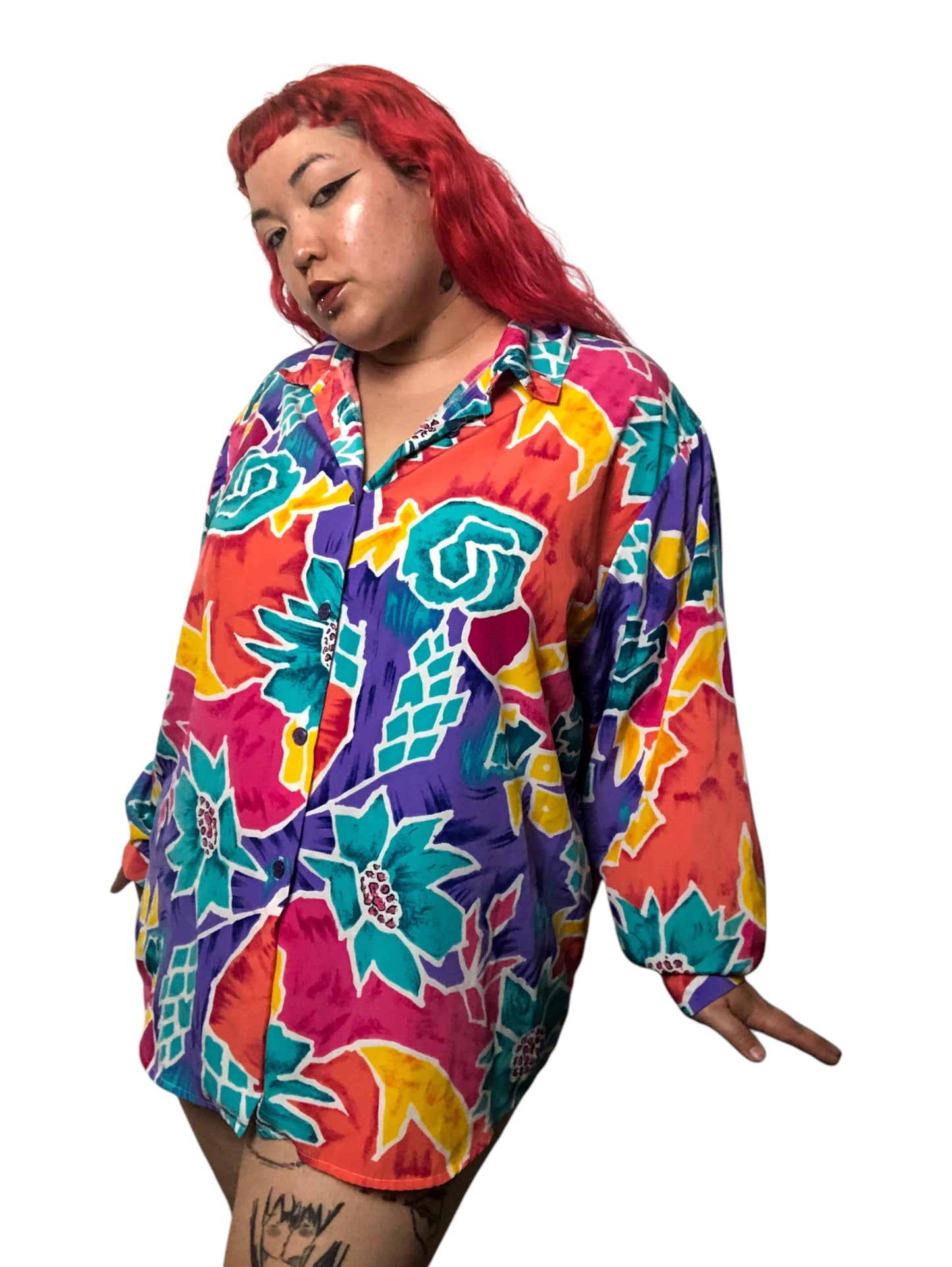80’s S.G. Sport Colorful Retro Print Blouse (3X)