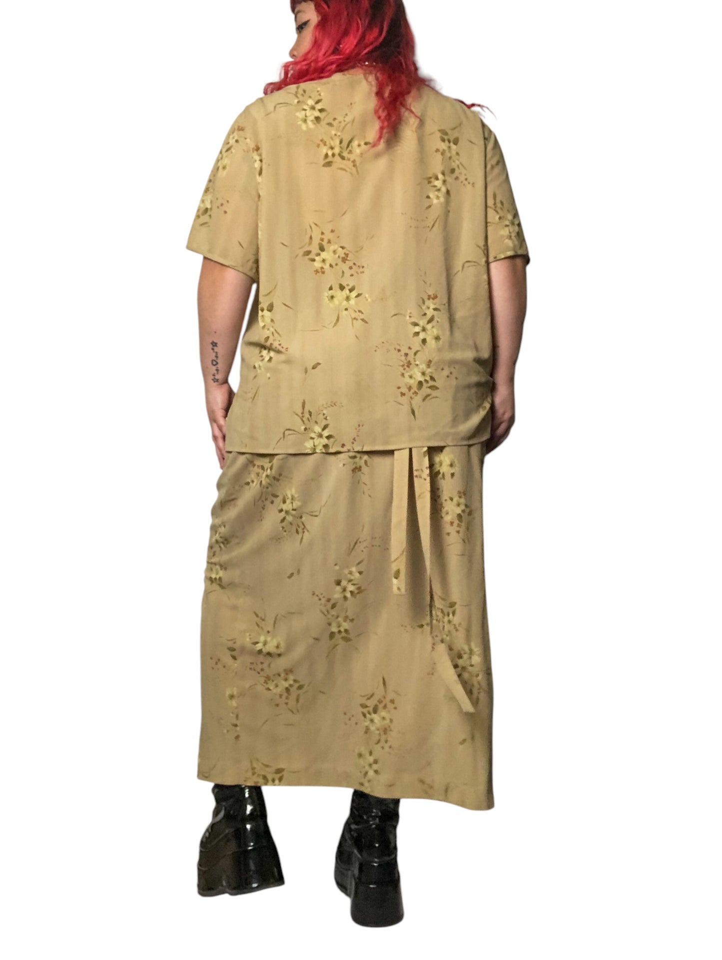 Y2K Rena Rowan Khaki Floral Print 2-Piece Set (3X)