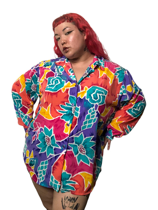 80’s S.G. Sport Colorful Retro Print Blouse (3X)
