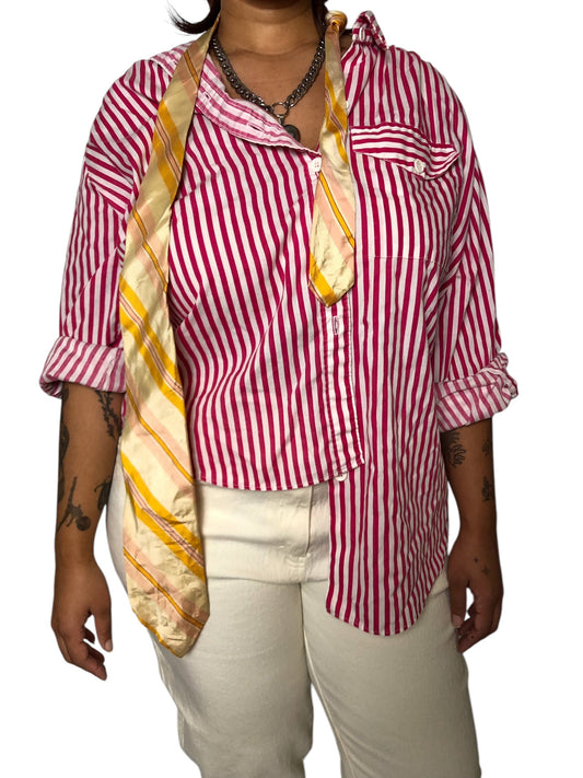 70’s/80’s Lady Oak Hill Pink and White Striped Shirt (2X)