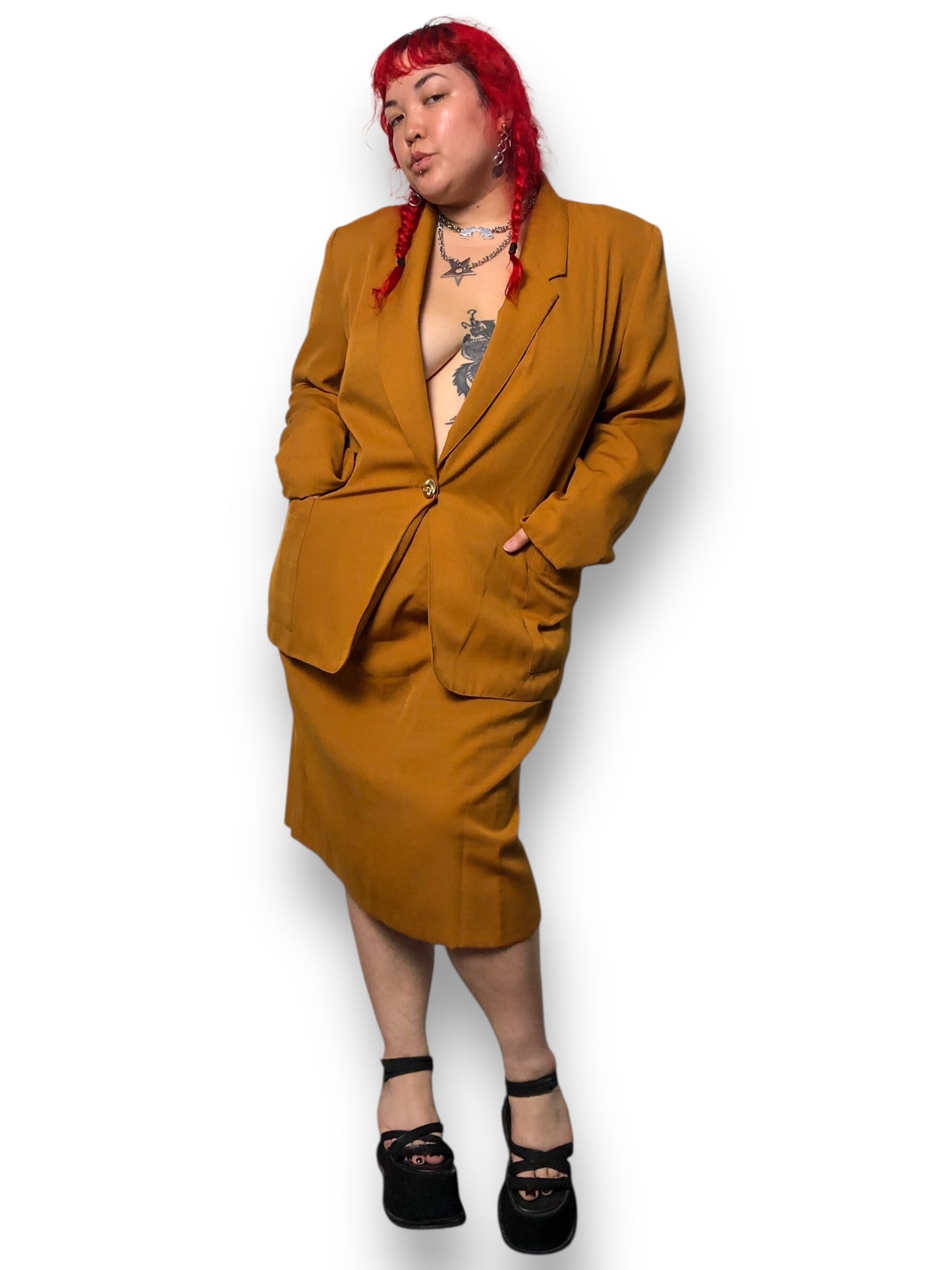 80’s Requirements Copper Brown Skirt Suit (2X/3X)