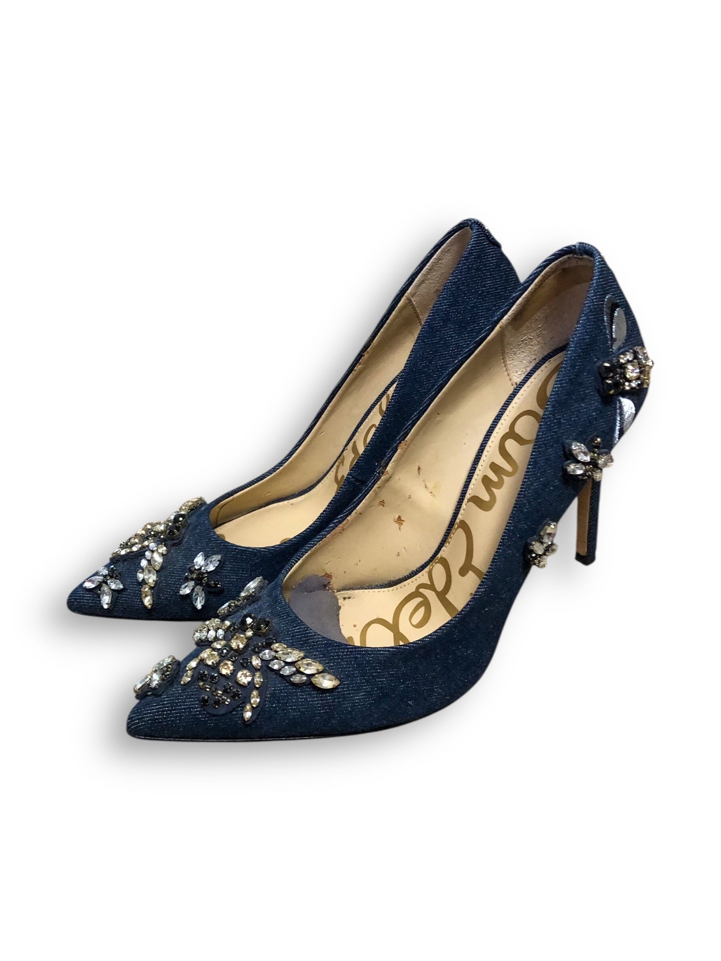 Sam Edelman Denim Rhinestone Heels (6.5)
