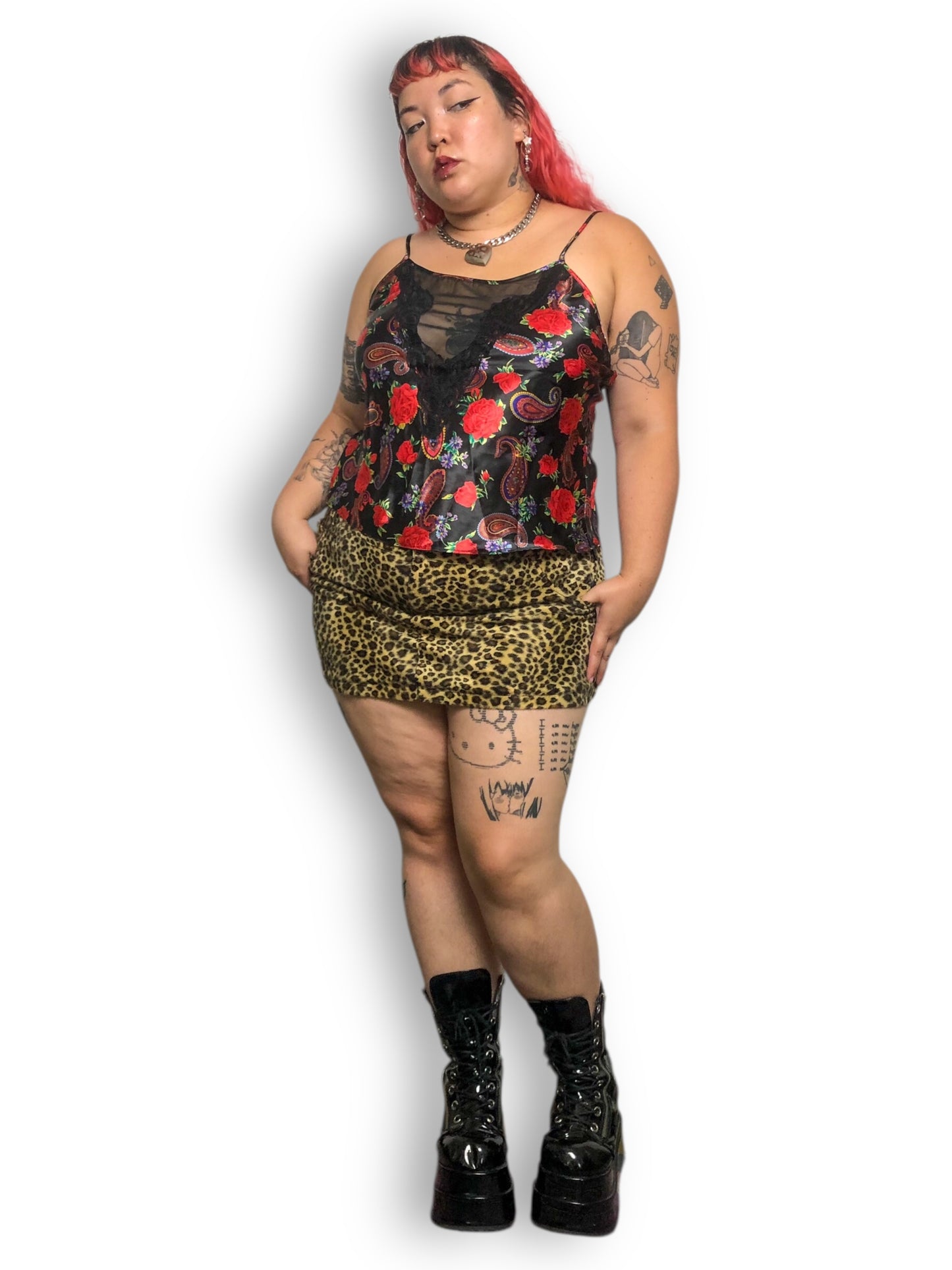90’s Delicates Black Floral Paisley Tank Top (XL)