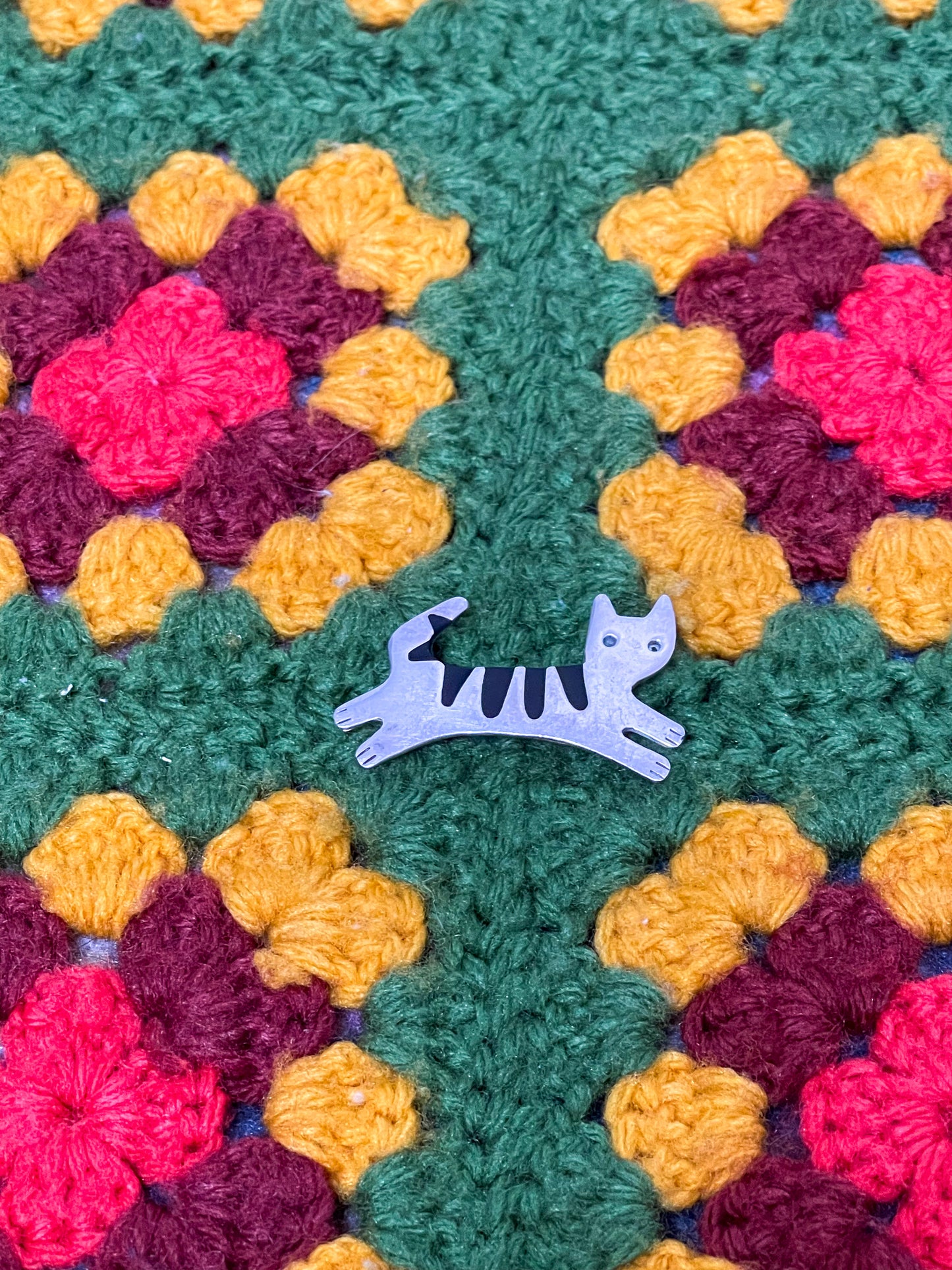 Vintage Silver Cat Brooch