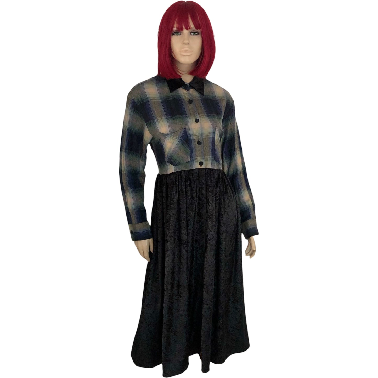 80’s John Roberts Flannel Velvet Mix Maxi Shirt Dress (M/L)