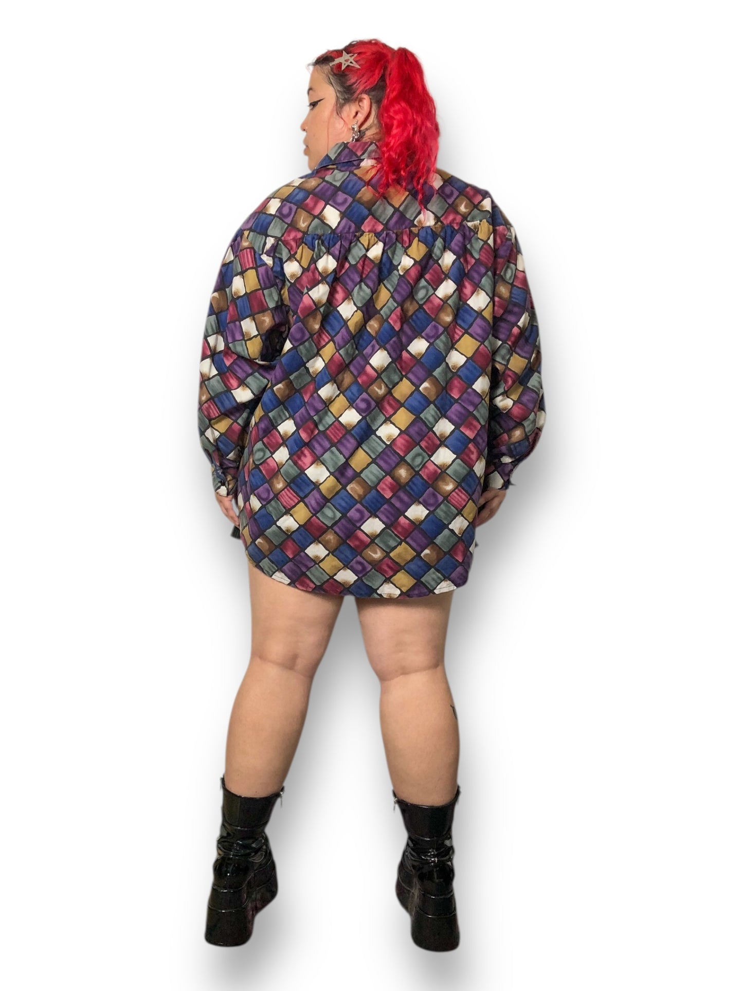 Y2K Roaman’s Colorful Checkerboard Button Down Shirt (XL/2X)
