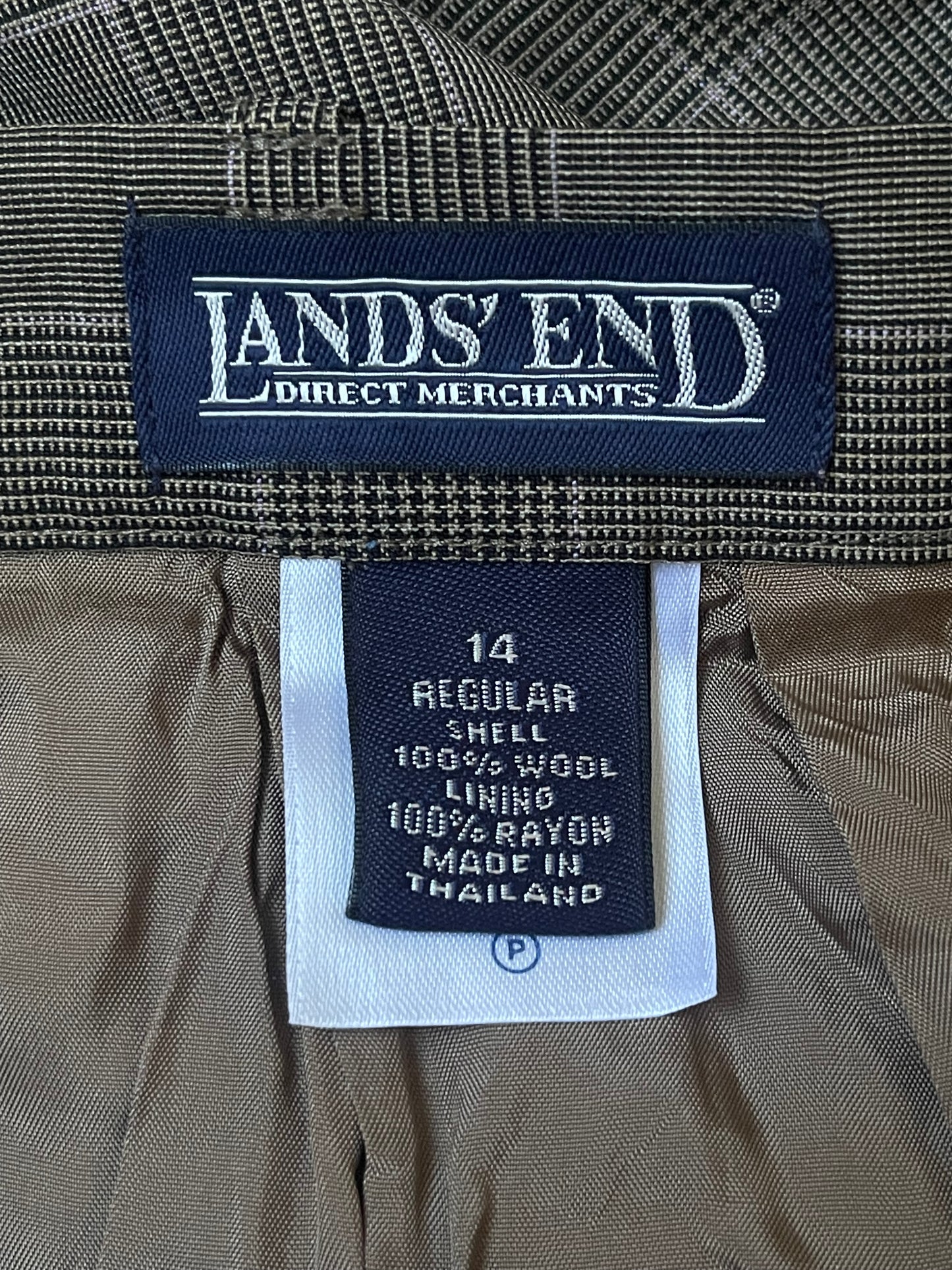 90’s/Y2K Land’s End Brown Plaid Wool Dress Pants (L)