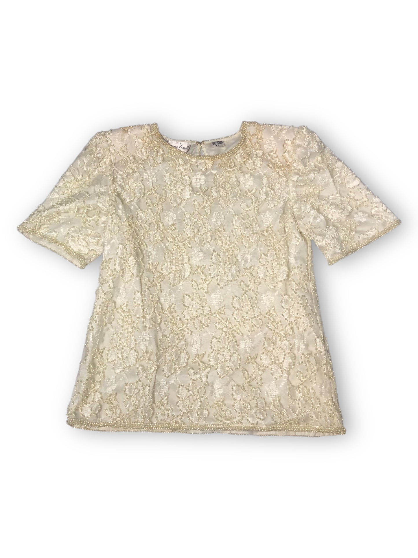 80’s/90’s Laurence Kazan White Floral Beaded Shirt (S)