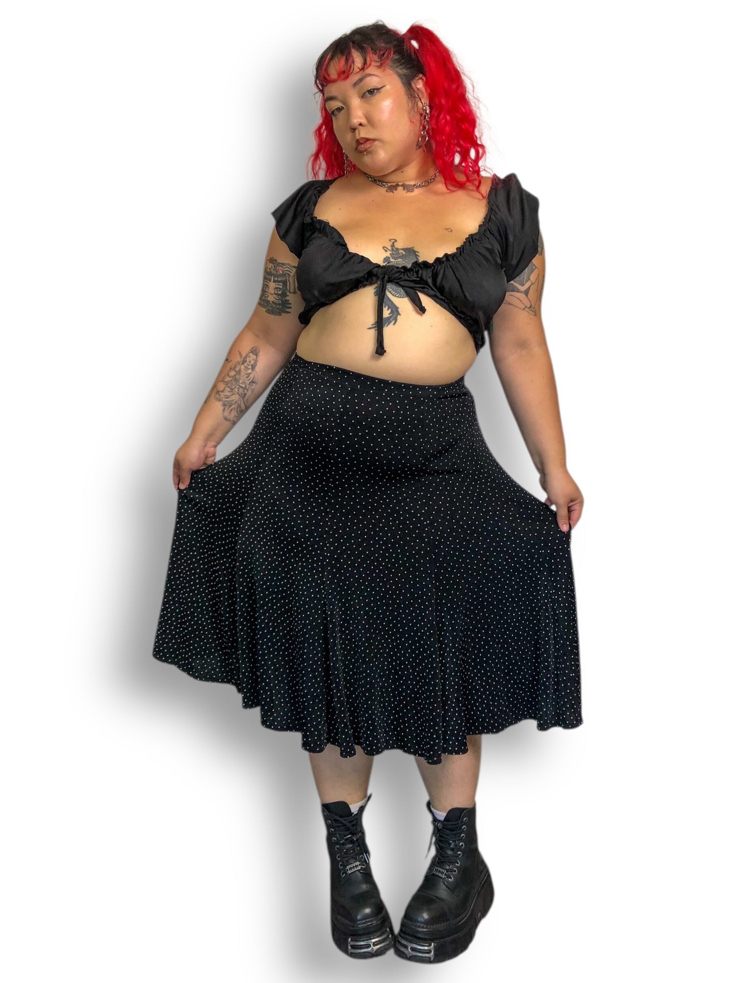 90’s/Y2K Chico’s Travelers Black and White Polka Dot Skirt (L/XL/2X)