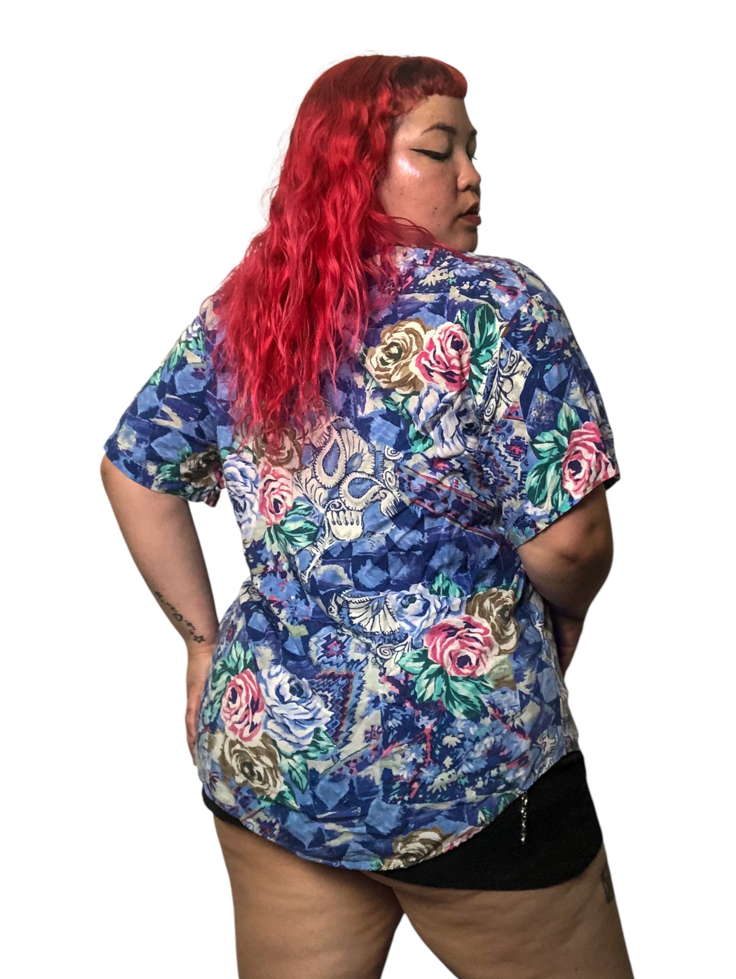 80’s/90’s Victoria Jones Blue Retro Print Button Down Shirt (2X)