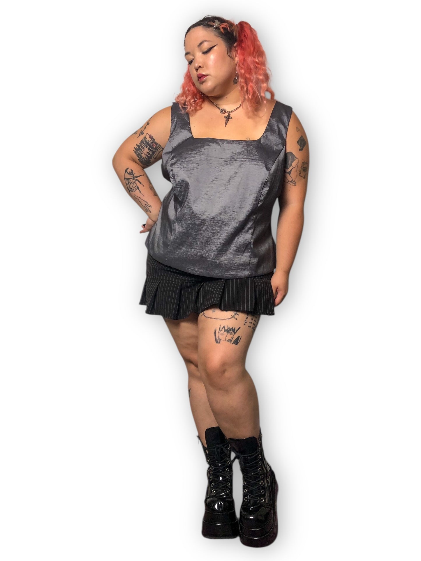 90’s/Y2K J.R. Nites by Carol Lin Shiny Silver Tank Top (3X)