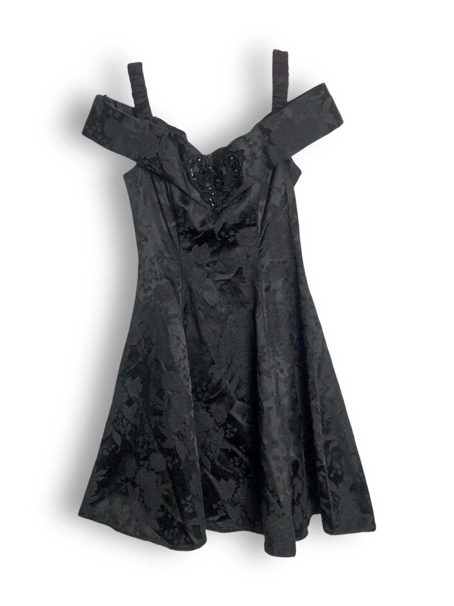 90’s Gunne Sax by Jessica McClintock Black Floral Brocade Cocktail Dress (XXS)