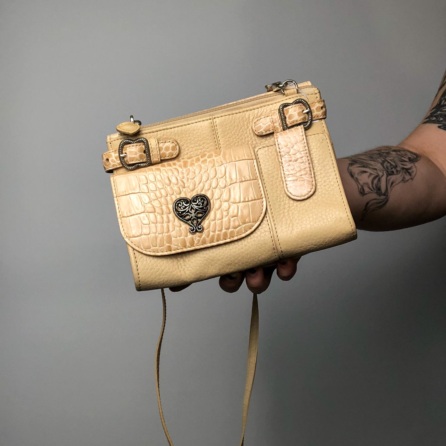 90’s Brighton Cream Leather Crossbody Purse