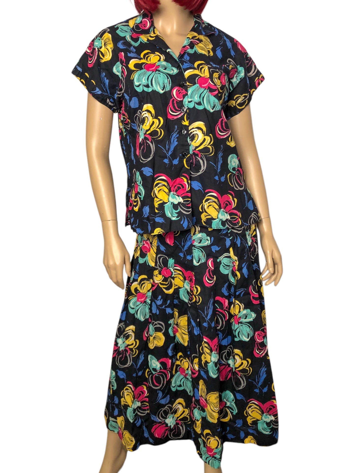Vintage Abstract Floral Print 2-Piece Set (L)
