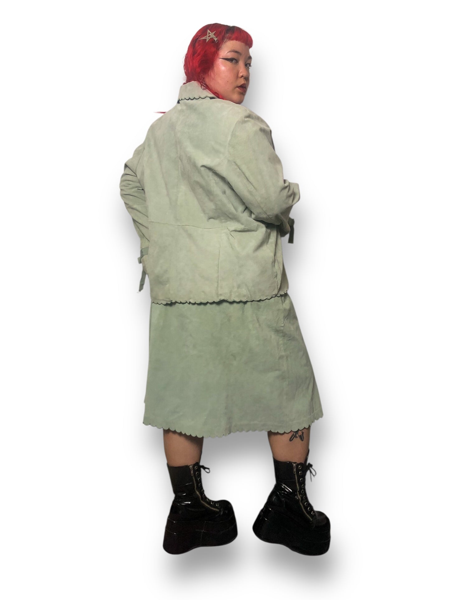90’s Terry Lewis Mint Green Leather Skirt Suit