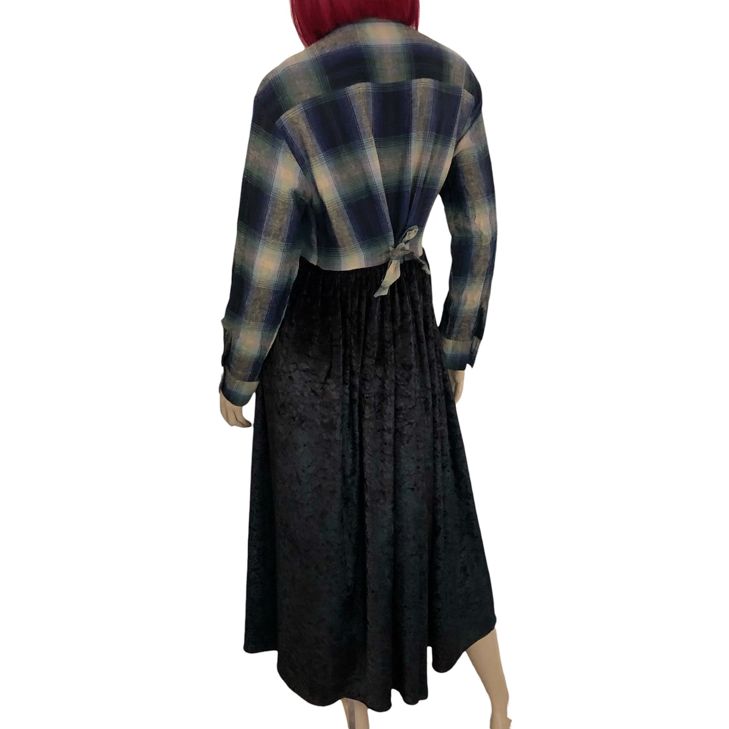 80’s John Roberts Flannel Velvet Mix Maxi Shirt Dress (M/L)