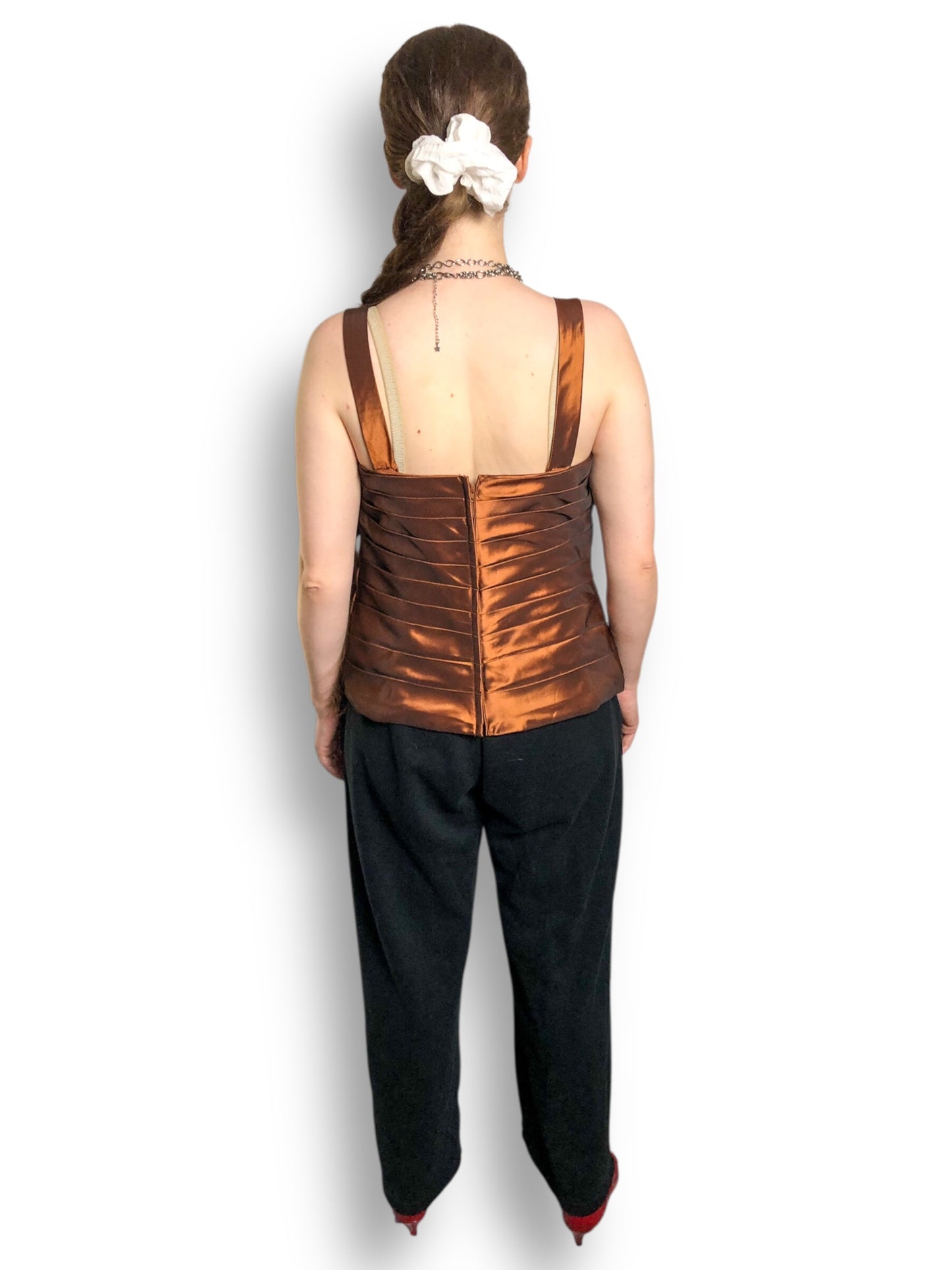 90’s Alfred Angelo Shiny Brown Pleated Tank Top (L)