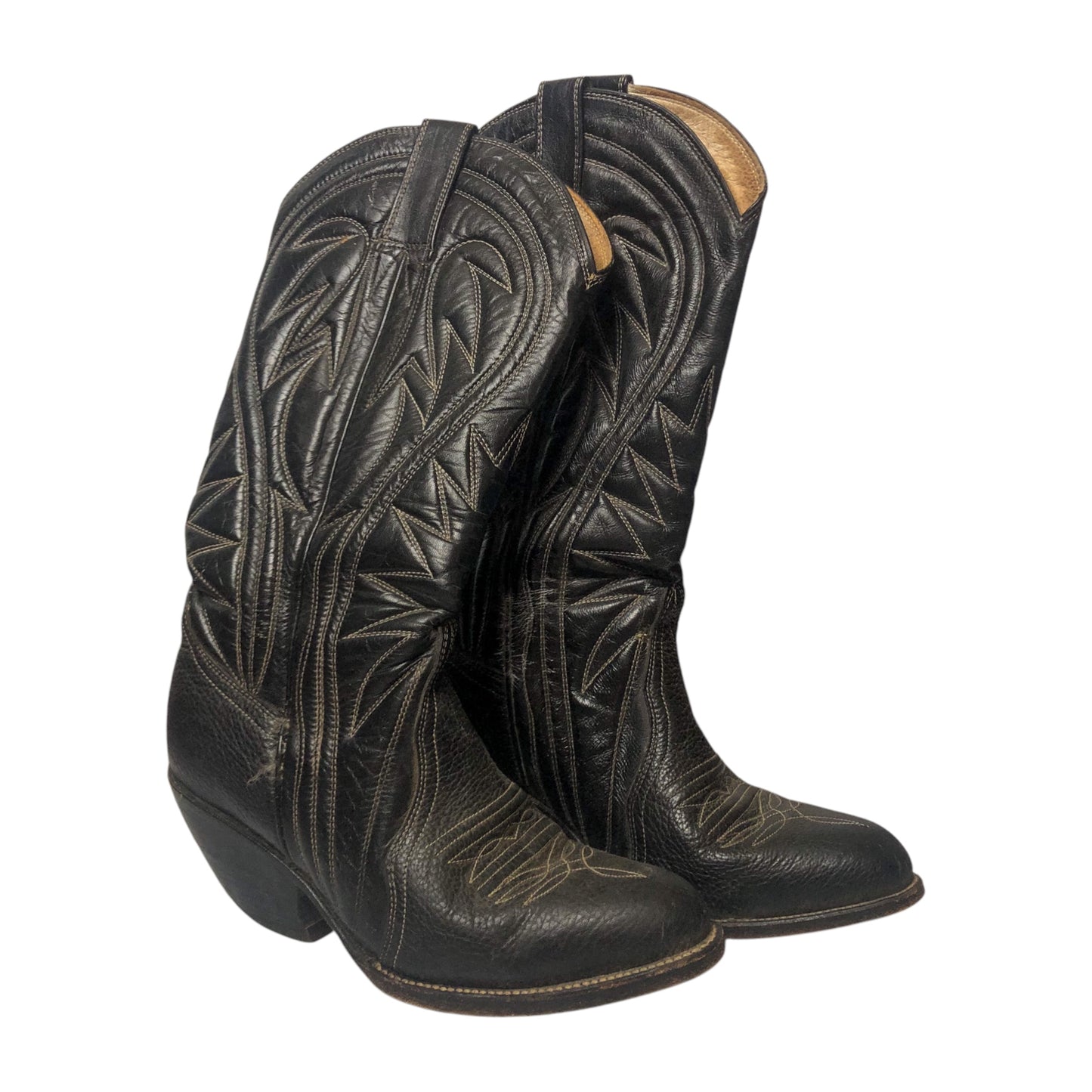 Vintage Artesania Jlaquepaoue Black Leather Cowboy Boots