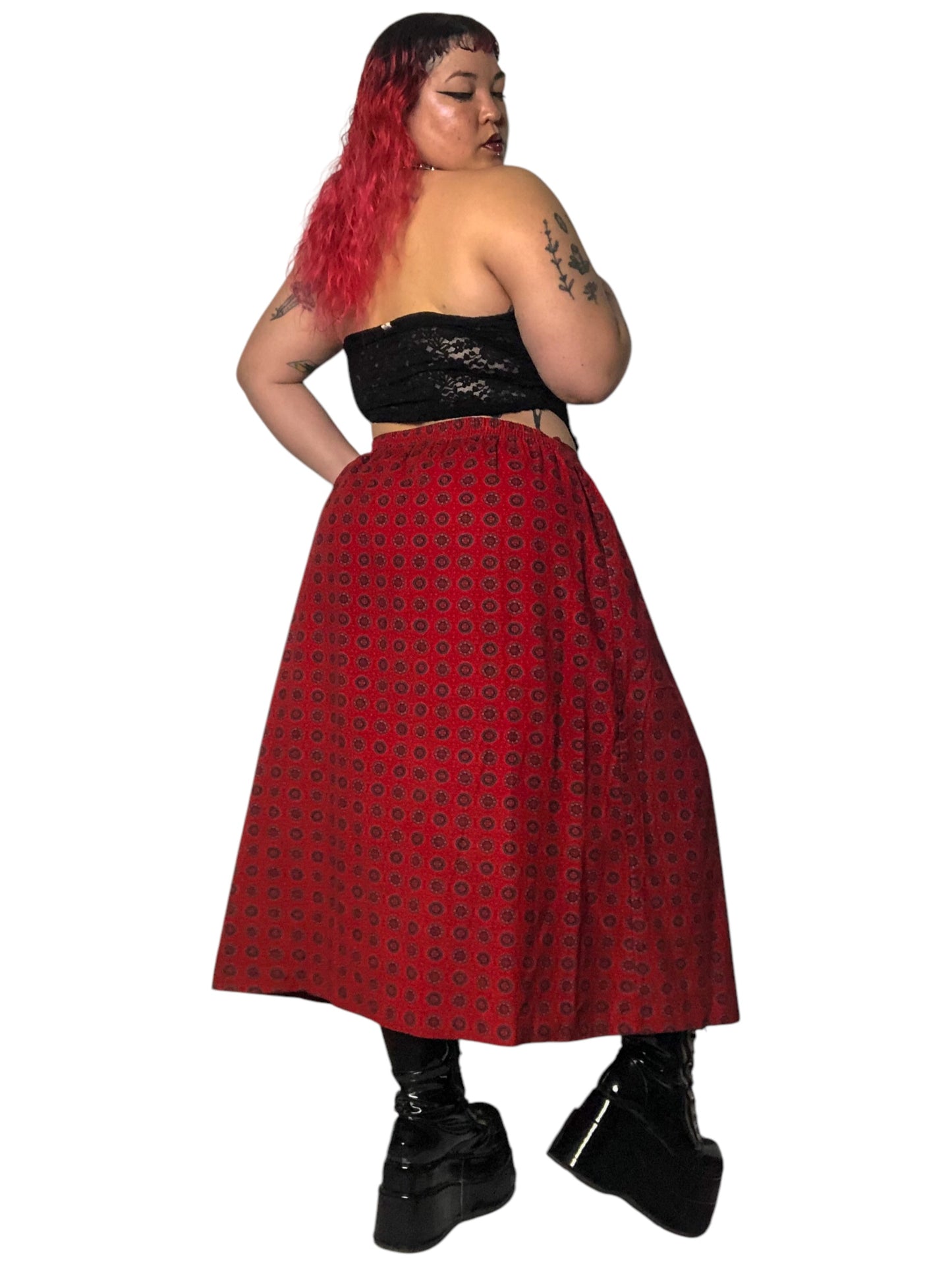 80’s/90’s Impressions II Red Patterned Corduroy Midi Skirt (2X/3X)