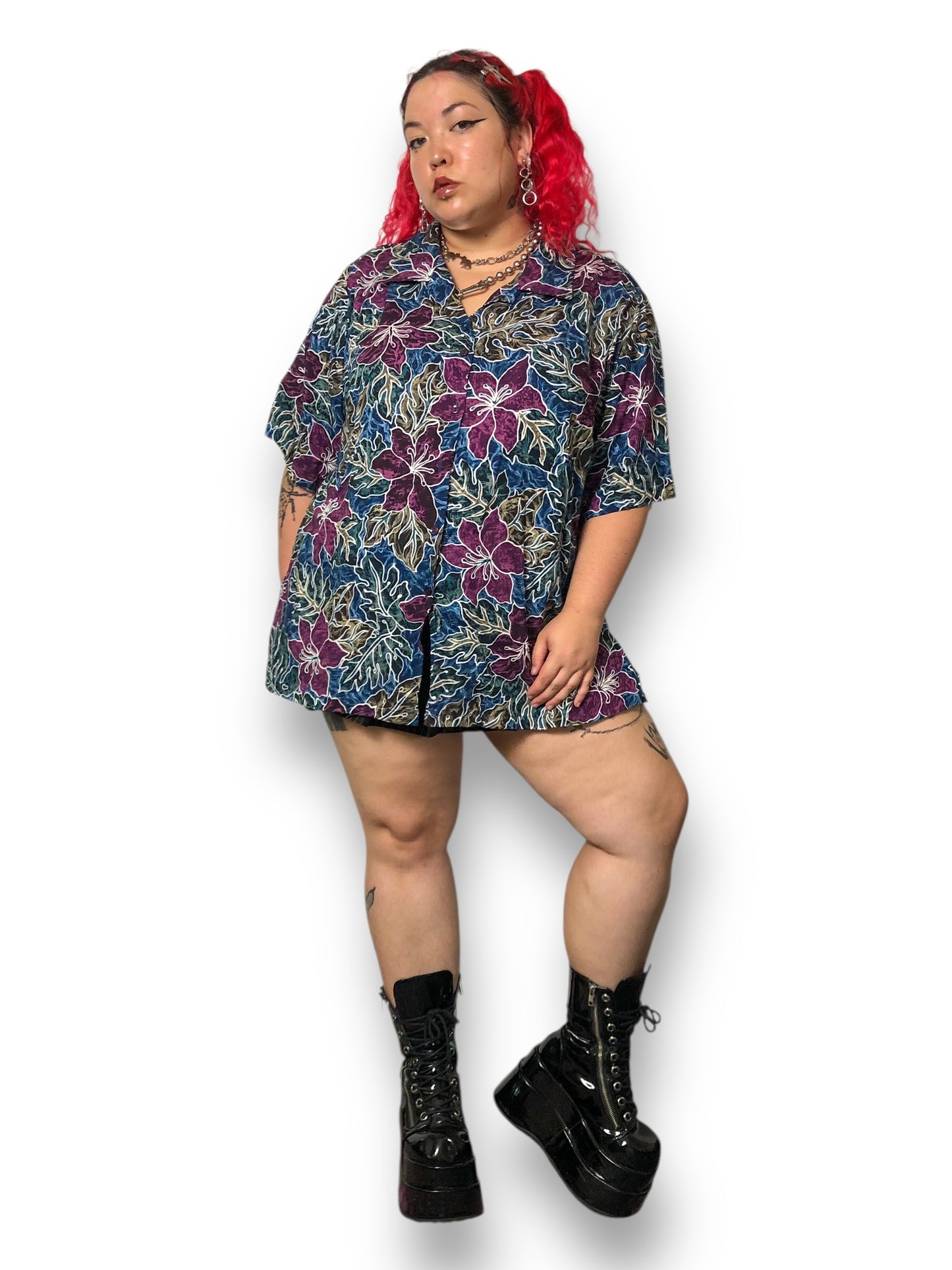 90’s/Y2K Hilo Hattie Blue and Purple Hawaiian Shirt (3X)