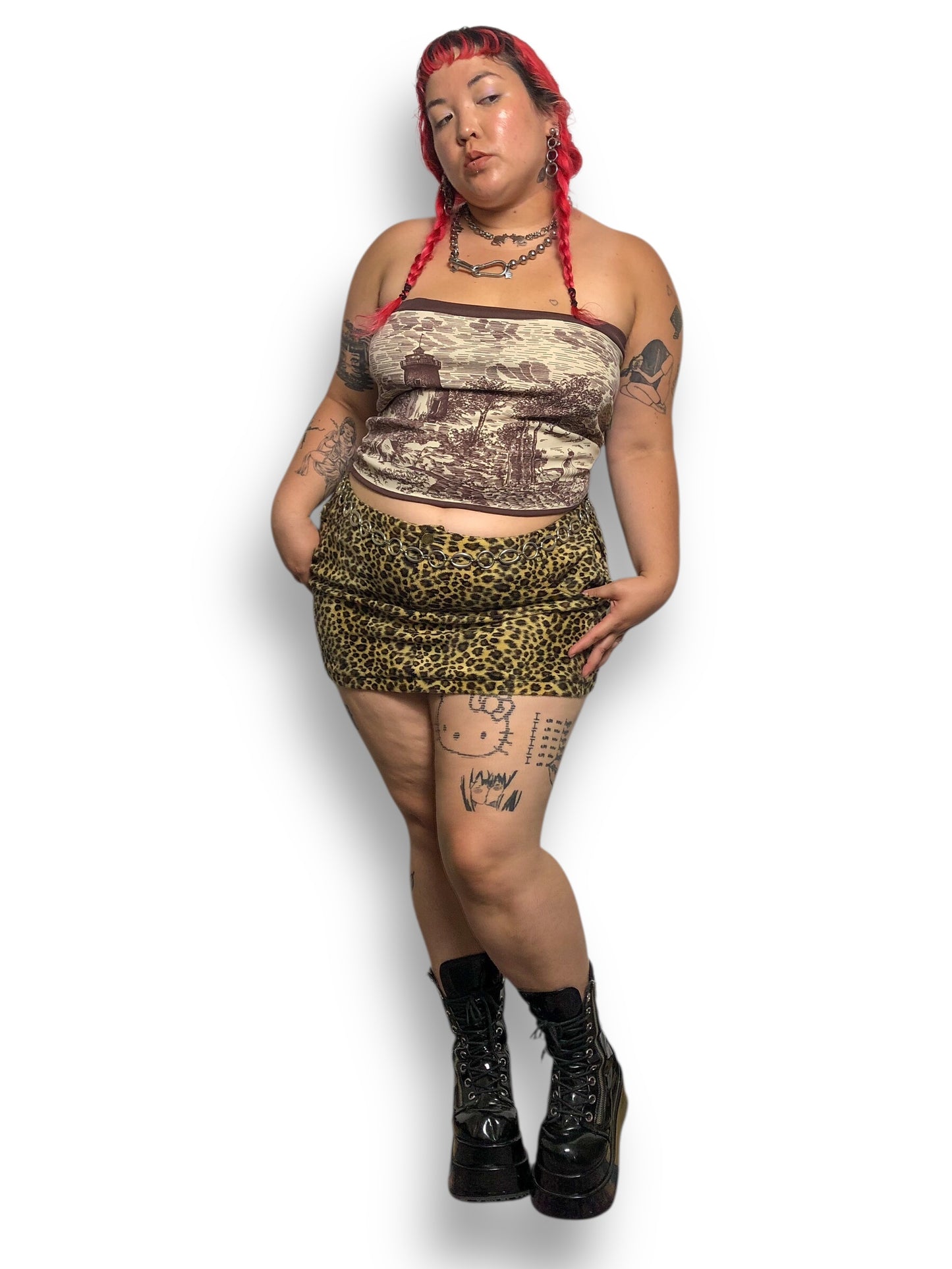 Vintage Brown and Cream Print Tube Top (XL/2X/3X)