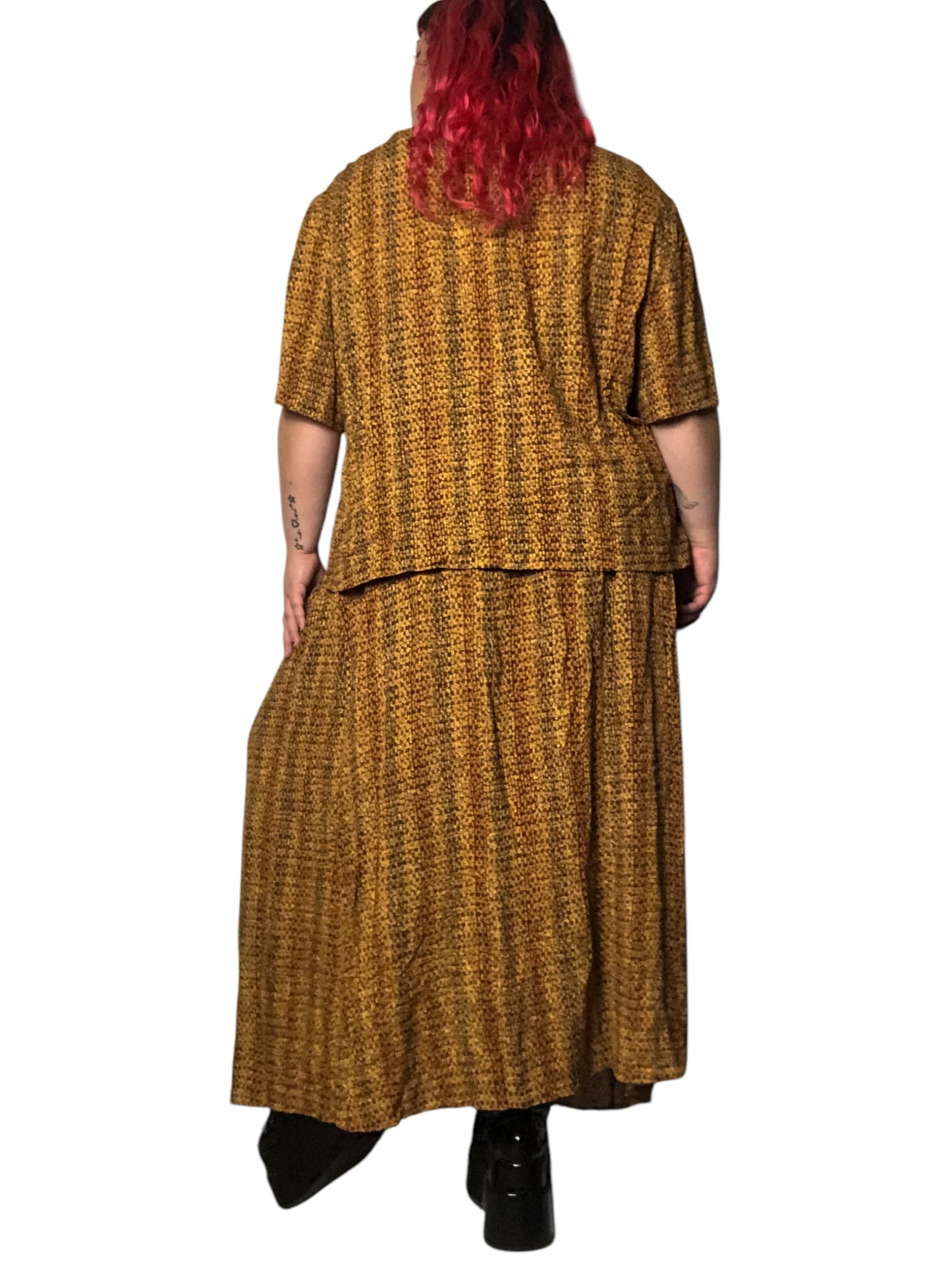 90’s/Y2K Maggie McNaughton Yellow and Brown Patterned 2-Piece Set (3X)