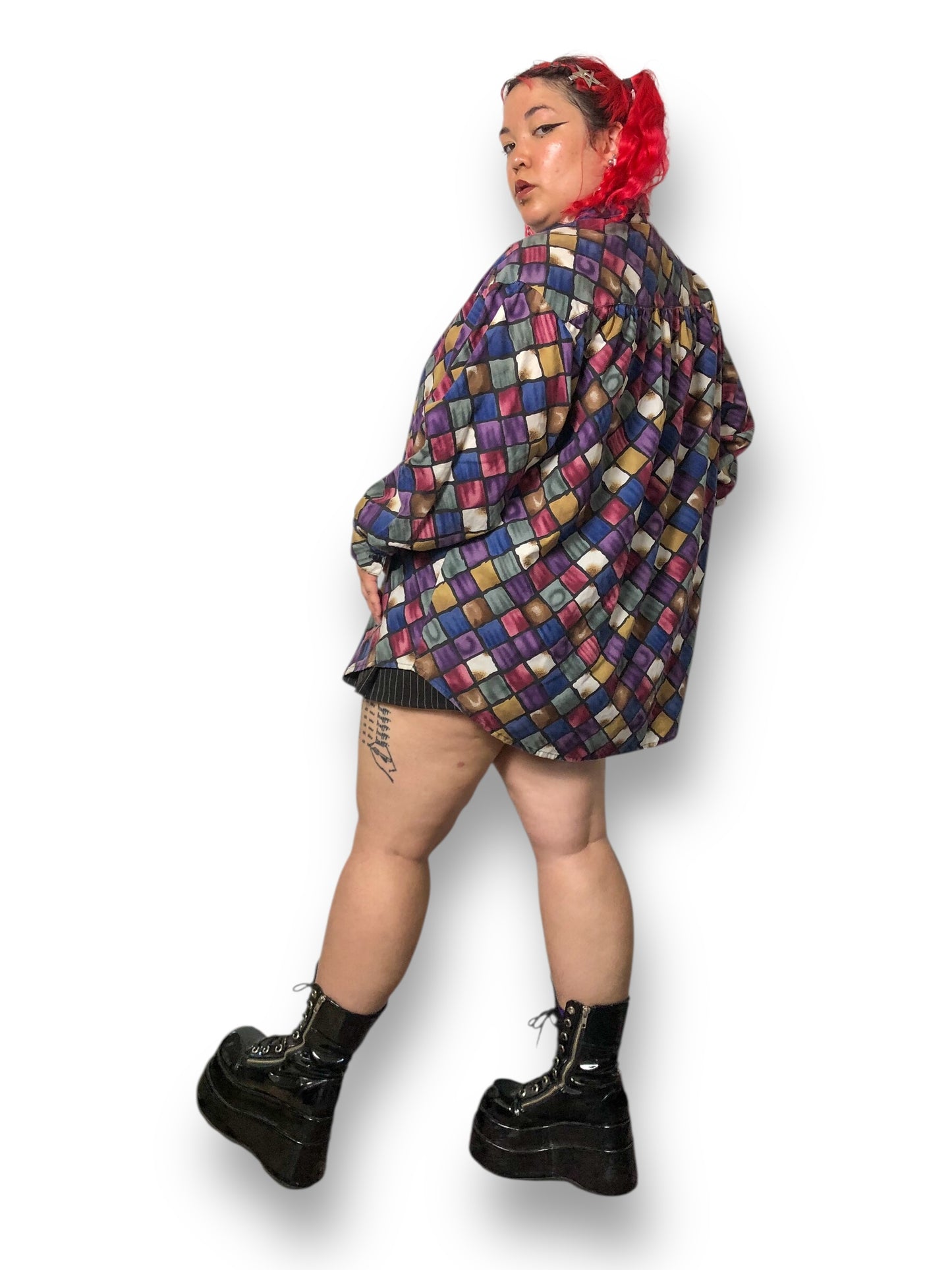 Y2K Roaman’s Colorful Checkerboard Button Down Shirt (XL/2X)