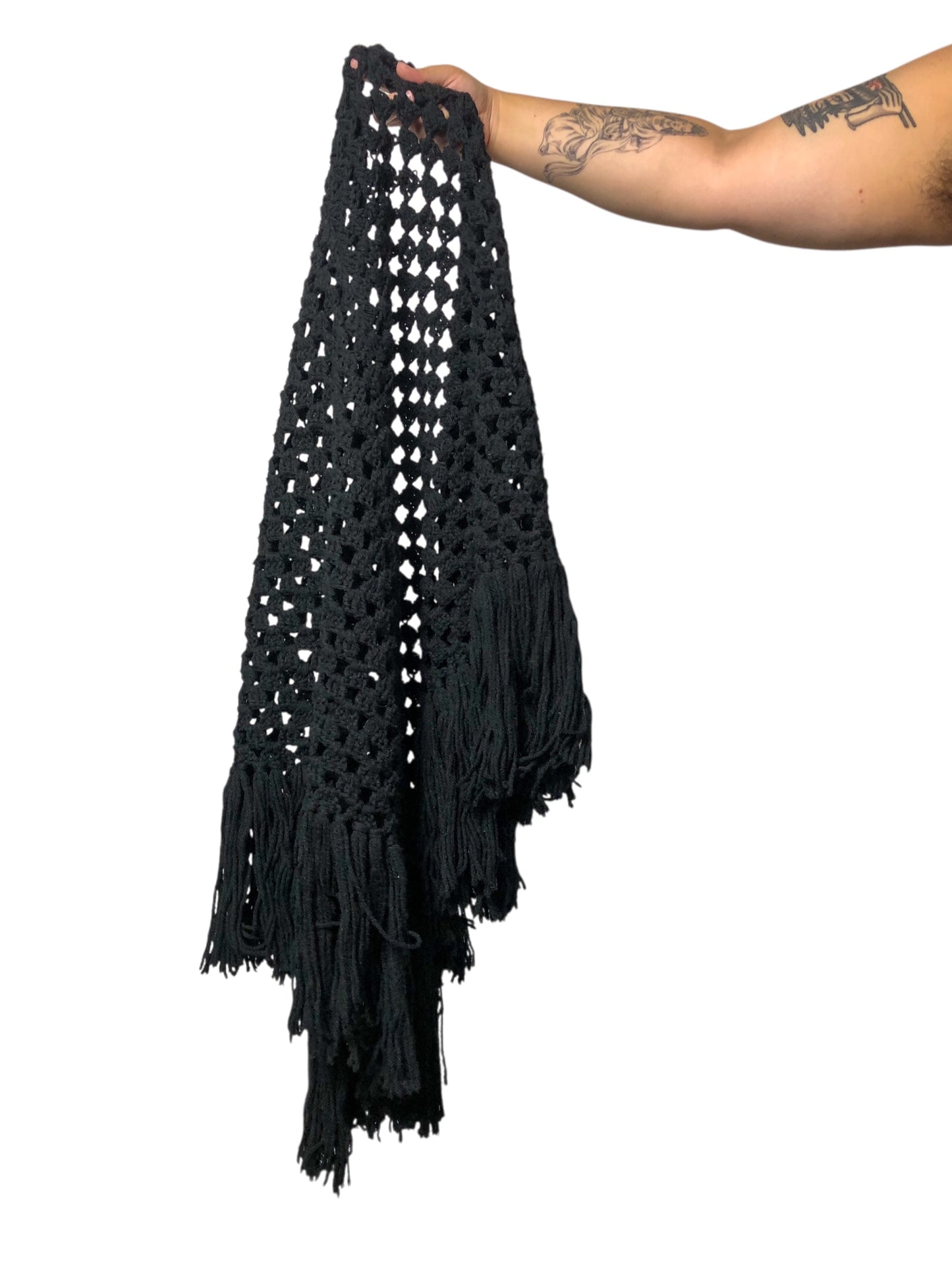 Black Crochet Knit Shawl