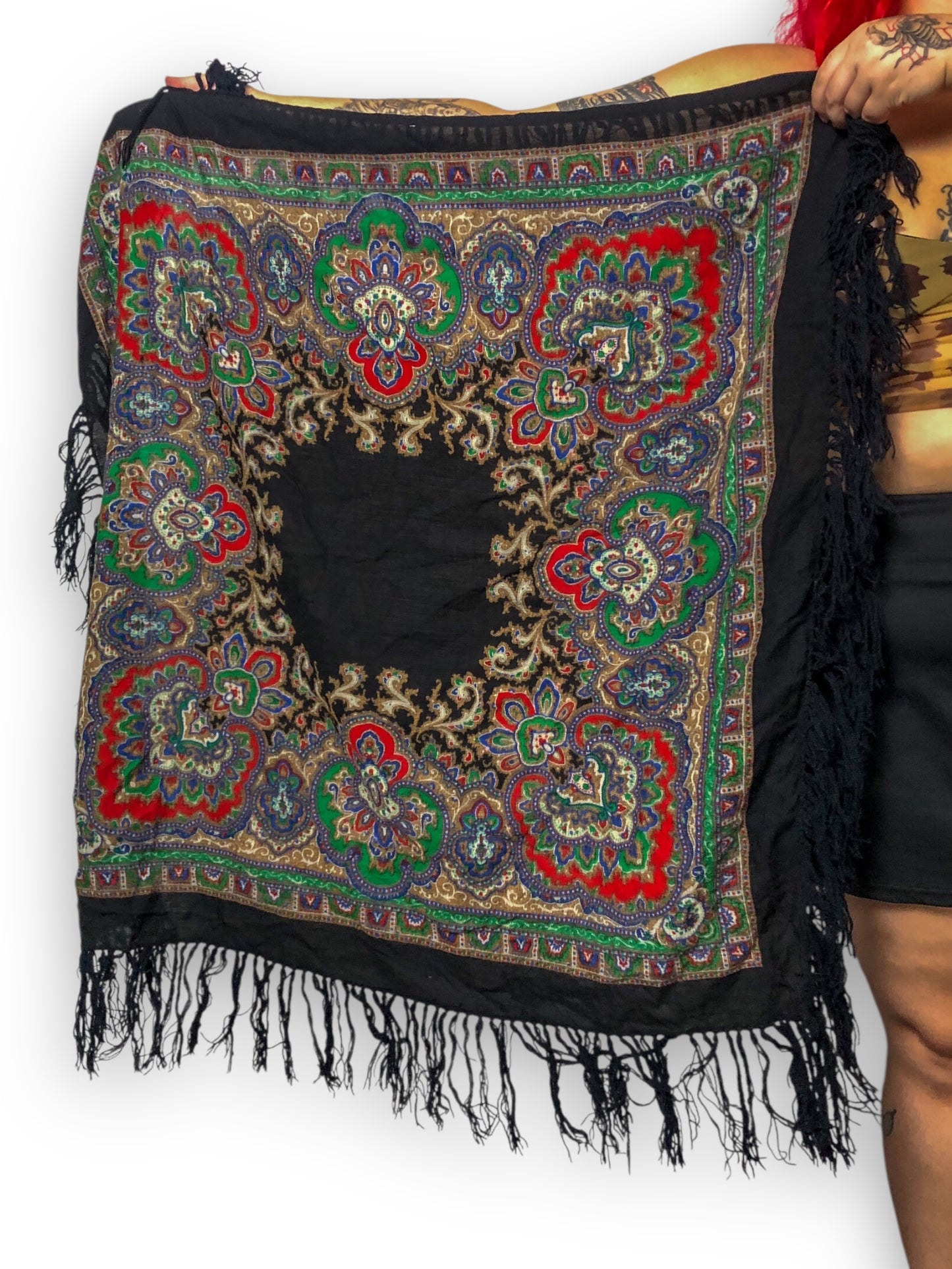 Black Paisley Filigree Print Scarf