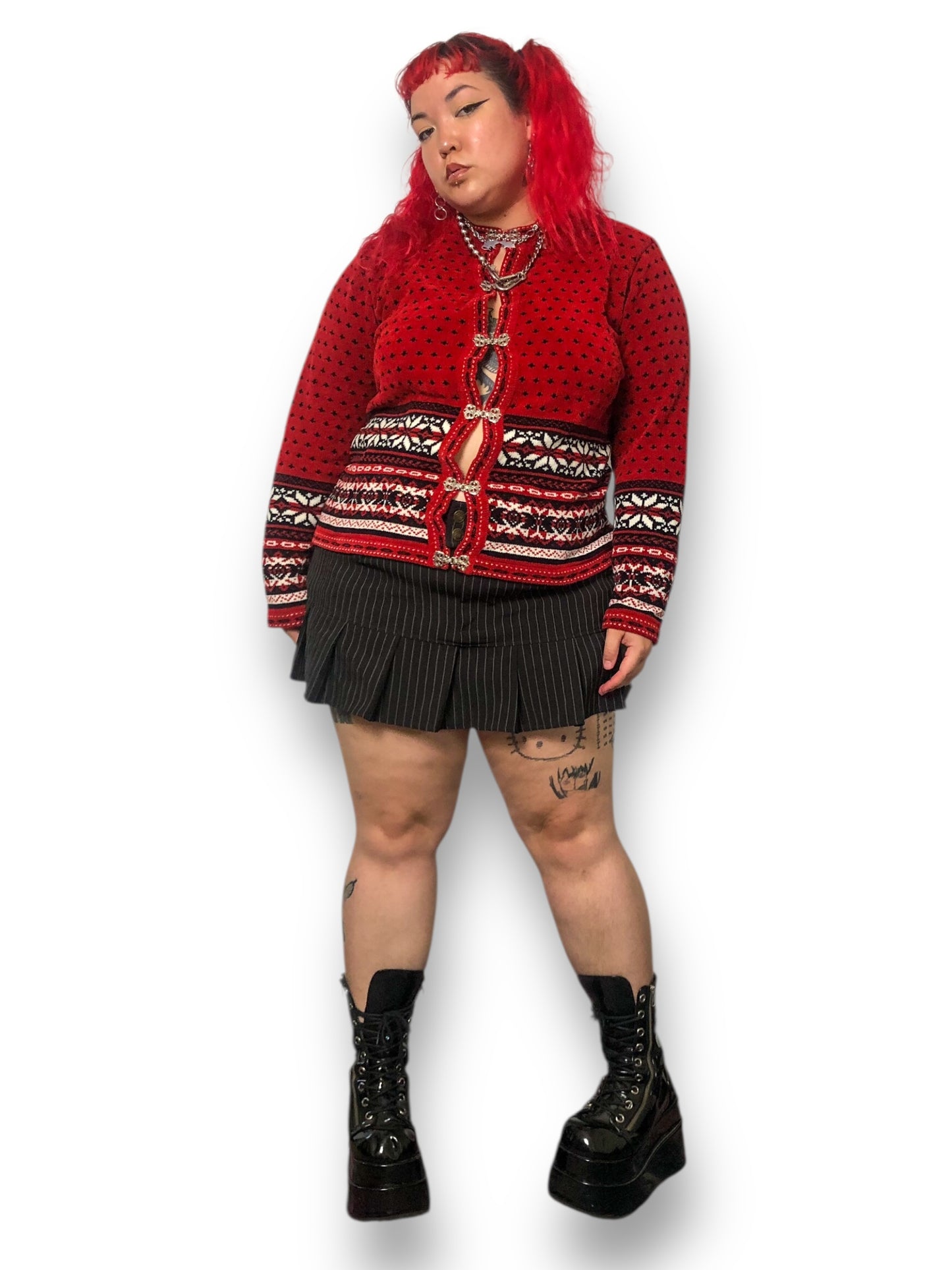 90’s/Y2K Croft & Barrow Red Patterned Cardigan Sweater (XL)