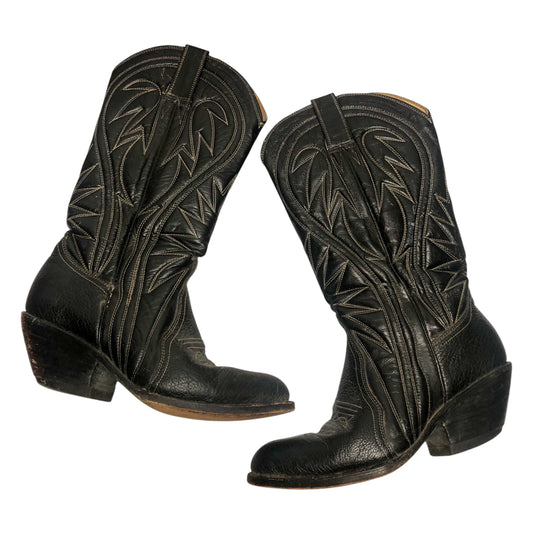 Vintage Artesania Jlaquepaoue Black Leather Cowboy Boots