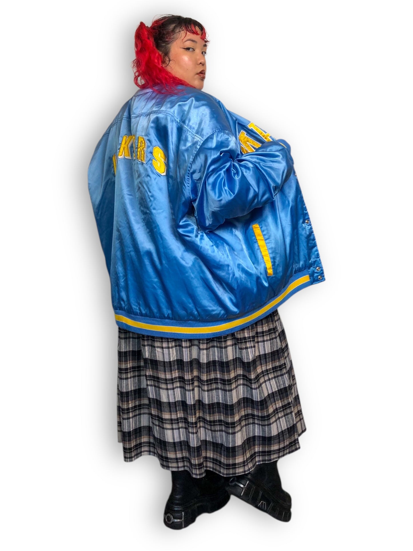 90’s Hardwood Classics Minneapolis Lakers Sky Blue Satin Bomber Jacket (3X/4X/5X/6X)