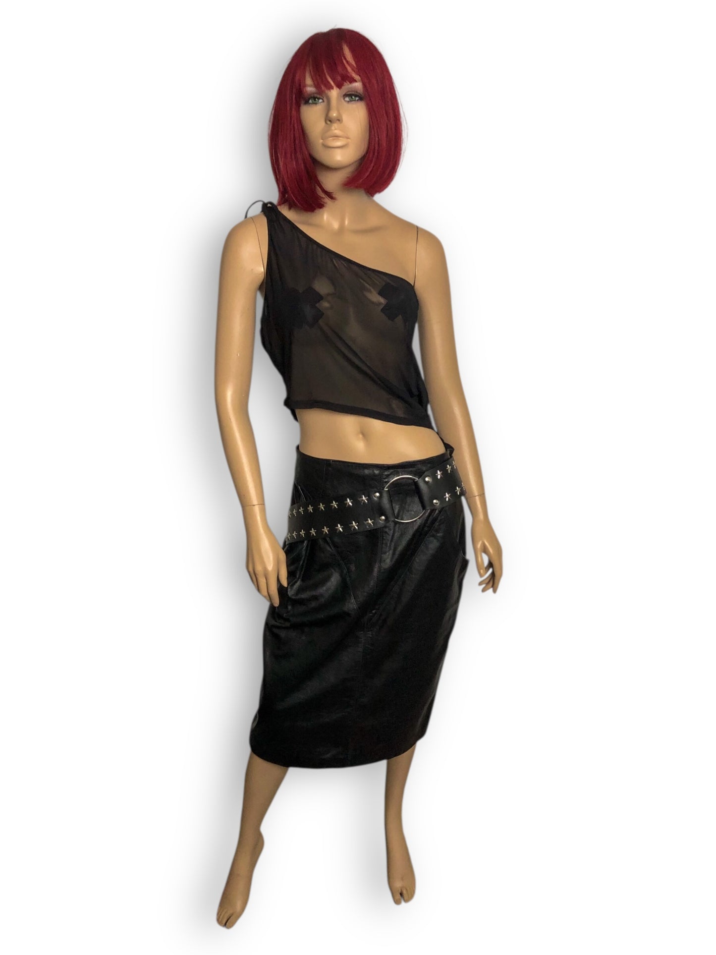 90’s/Y2K Black Leather Pencil Skirt (L)