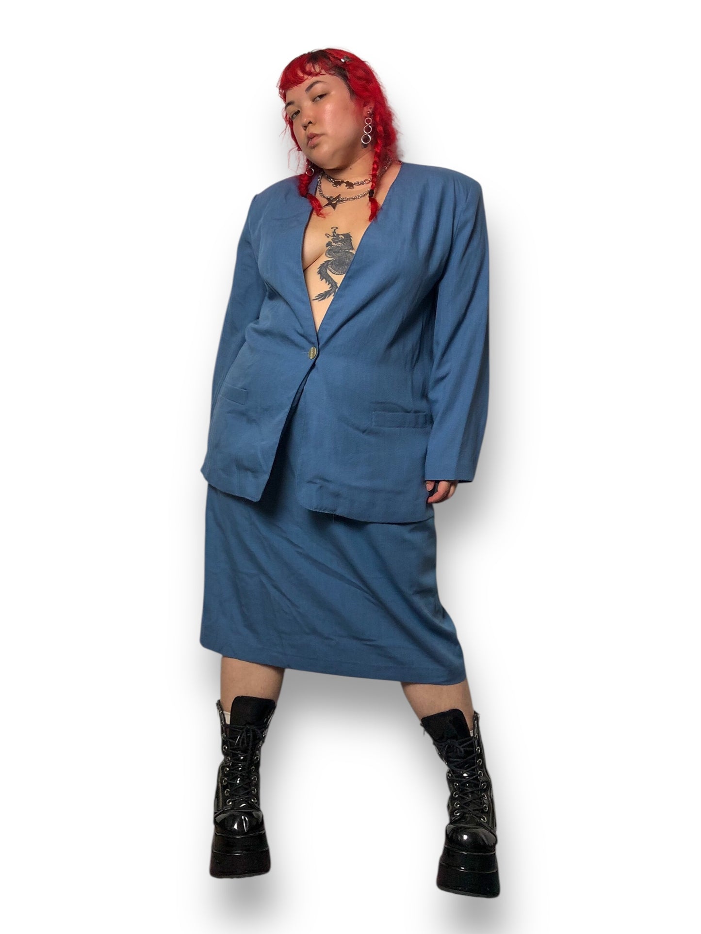 60’s/70’s Counterparts II Cerulean Blue Skirt Suit (2X/3X)