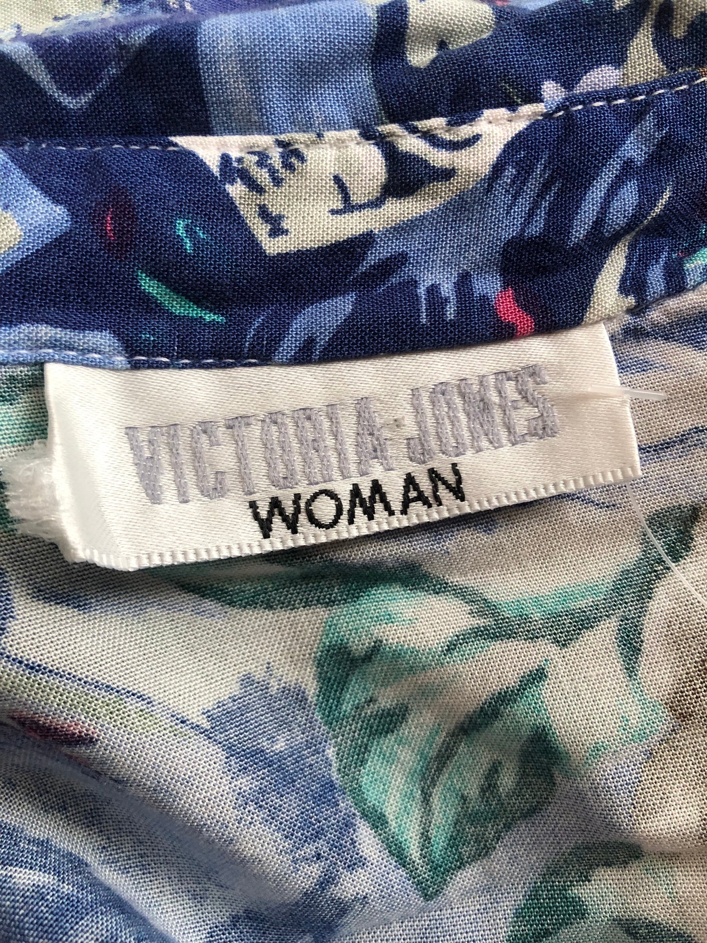 80’s/90’s Victoria Jones Blue Retro Print Button Down Shirt (2X)