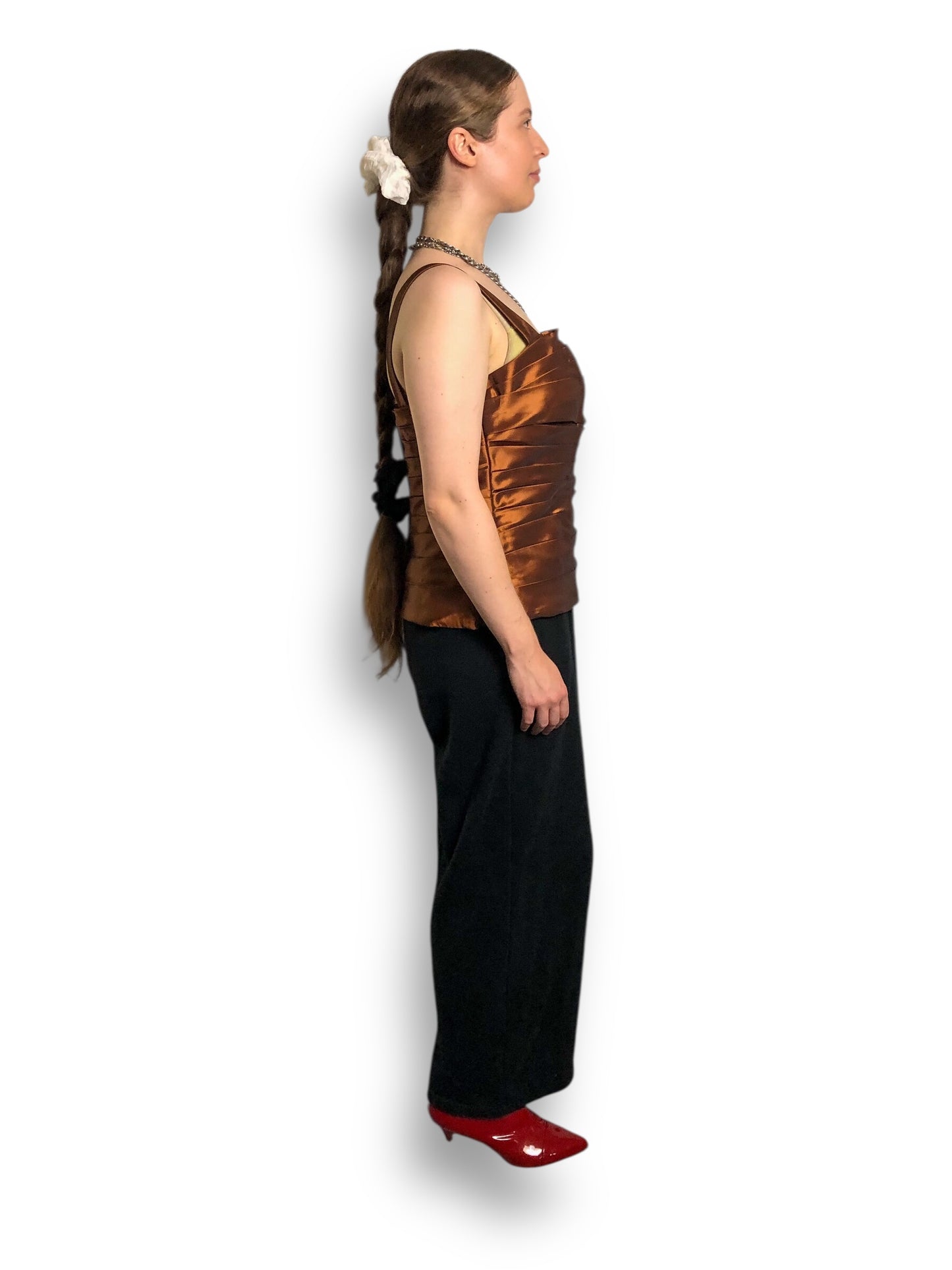 90’s Alfred Angelo Shiny Brown Pleated Tank Top (L)