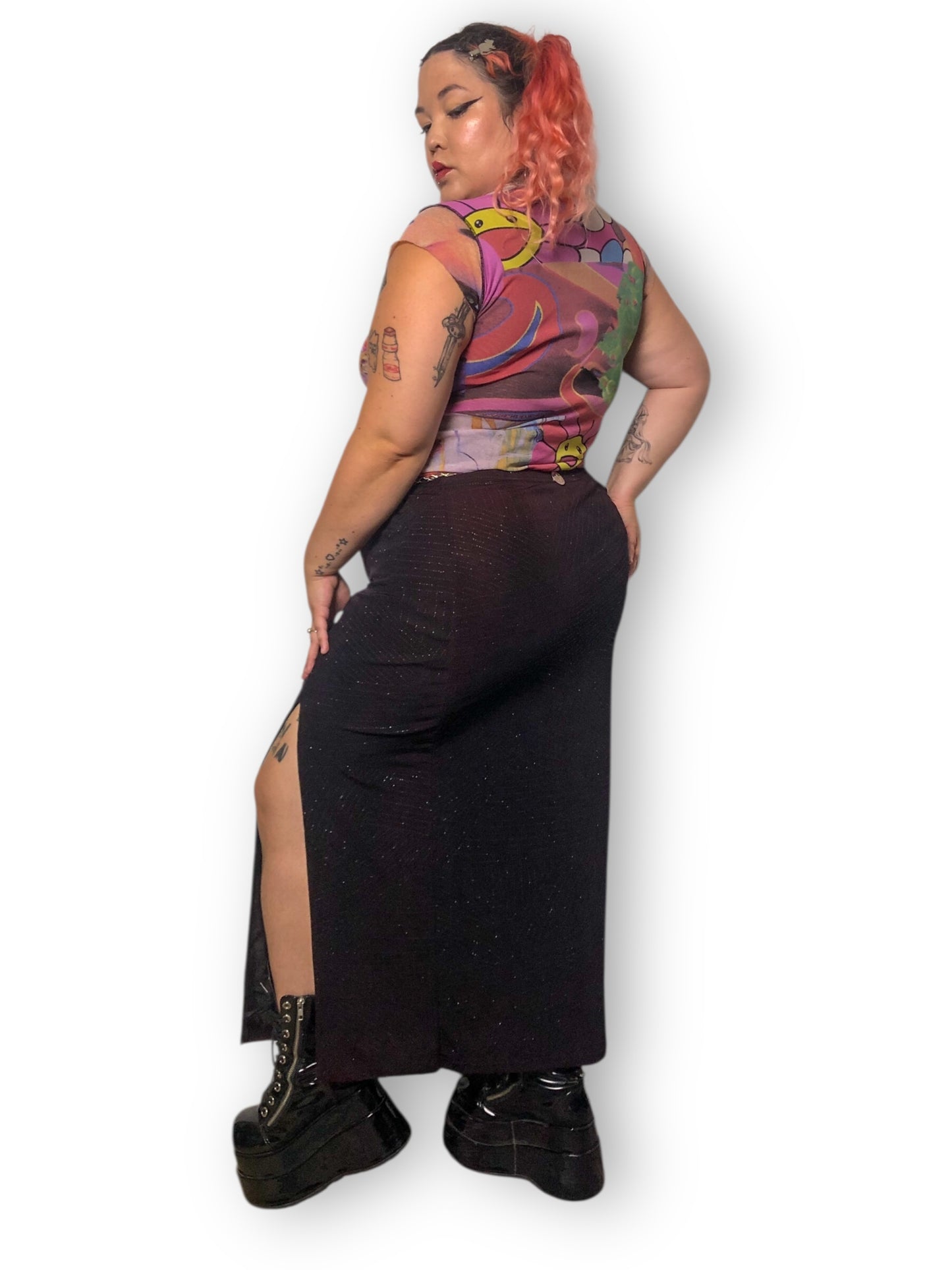 90’s Metro One Black Sparkly Maxi Skirt (XL)