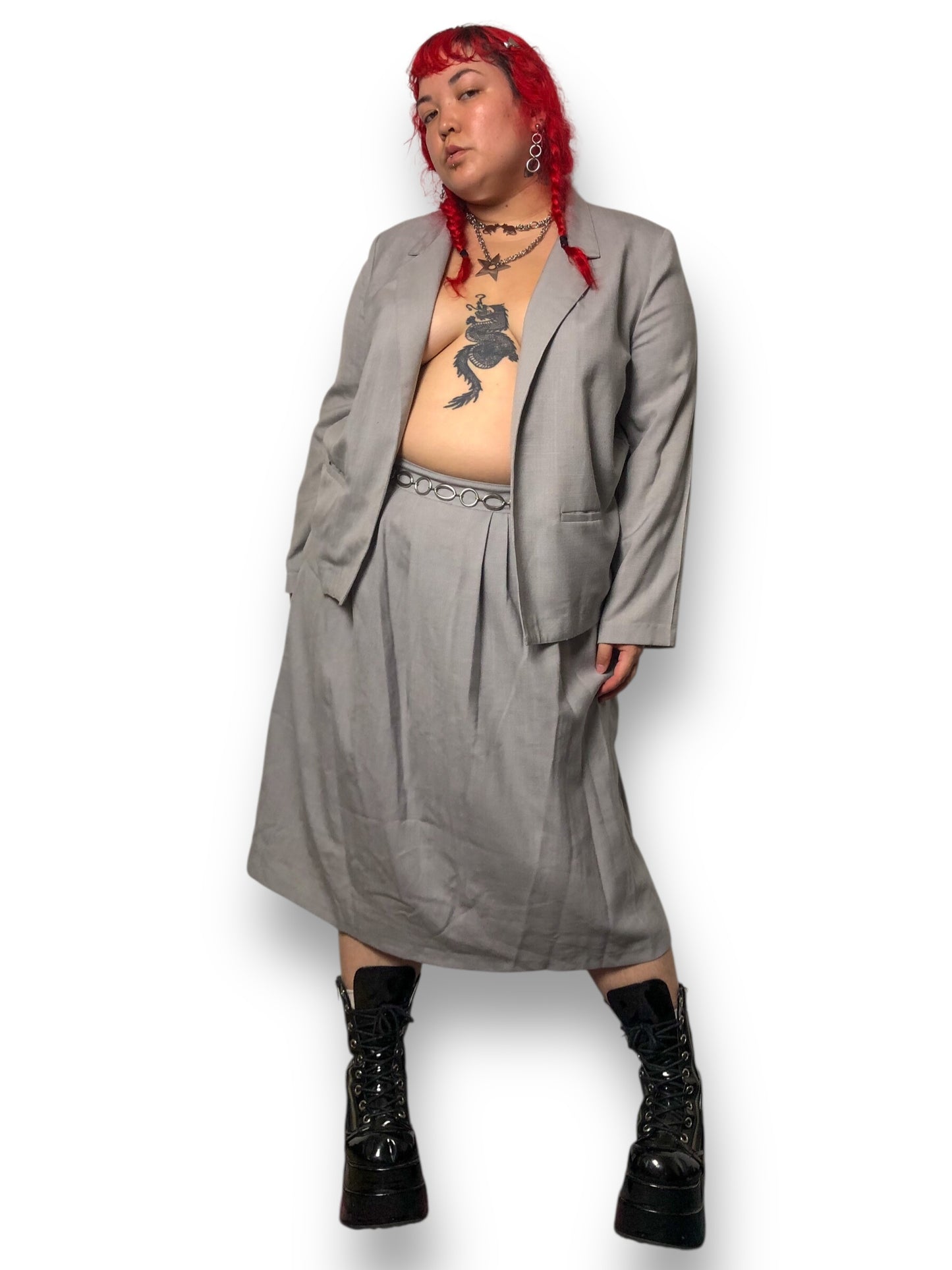 80’s/90’s Punch-Line Gray Skirt Suit (XL)