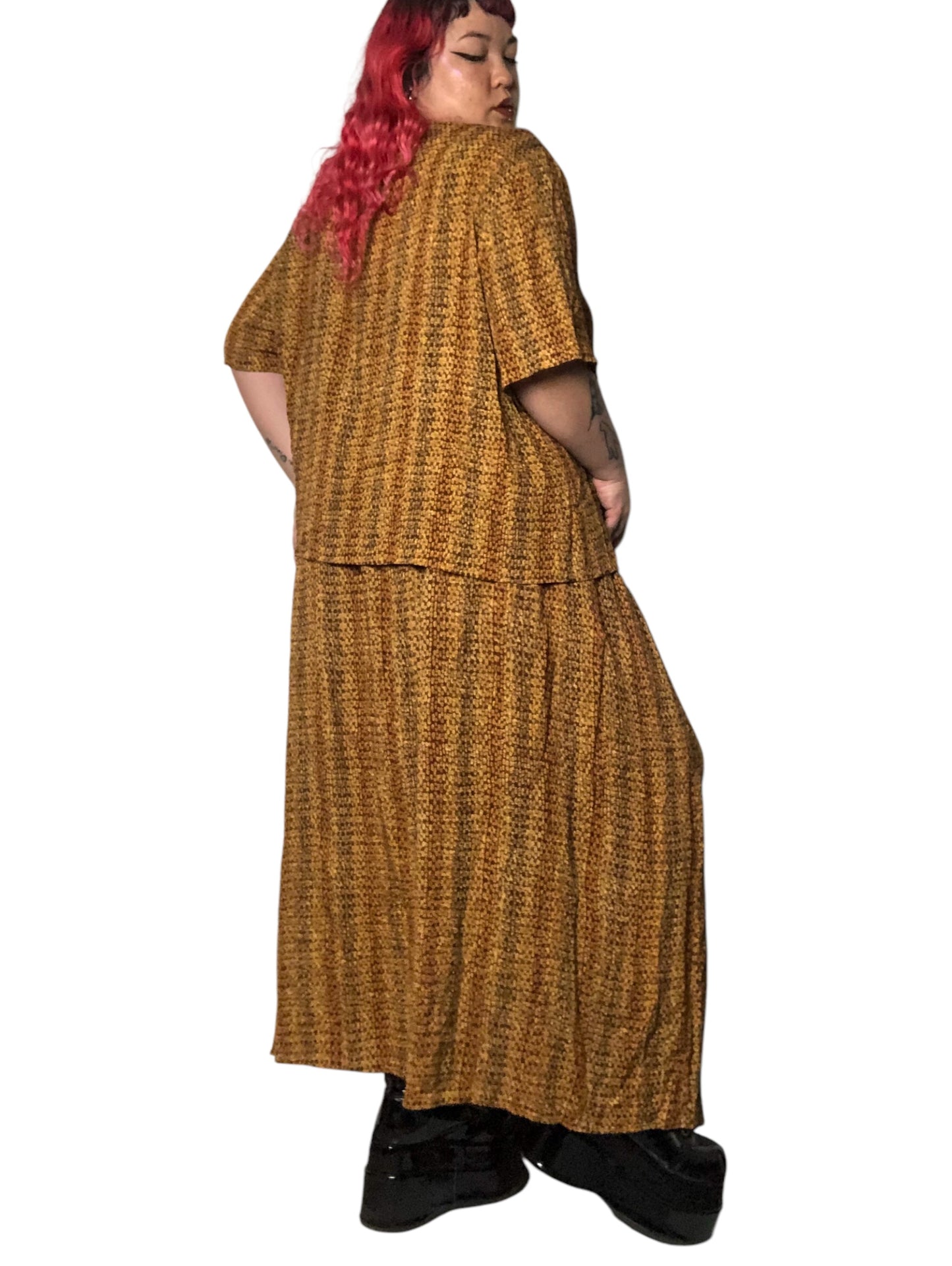 90’s/Y2K Maggie McNaughton Yellow and Brown Patterned 2-Piece Set (3X)