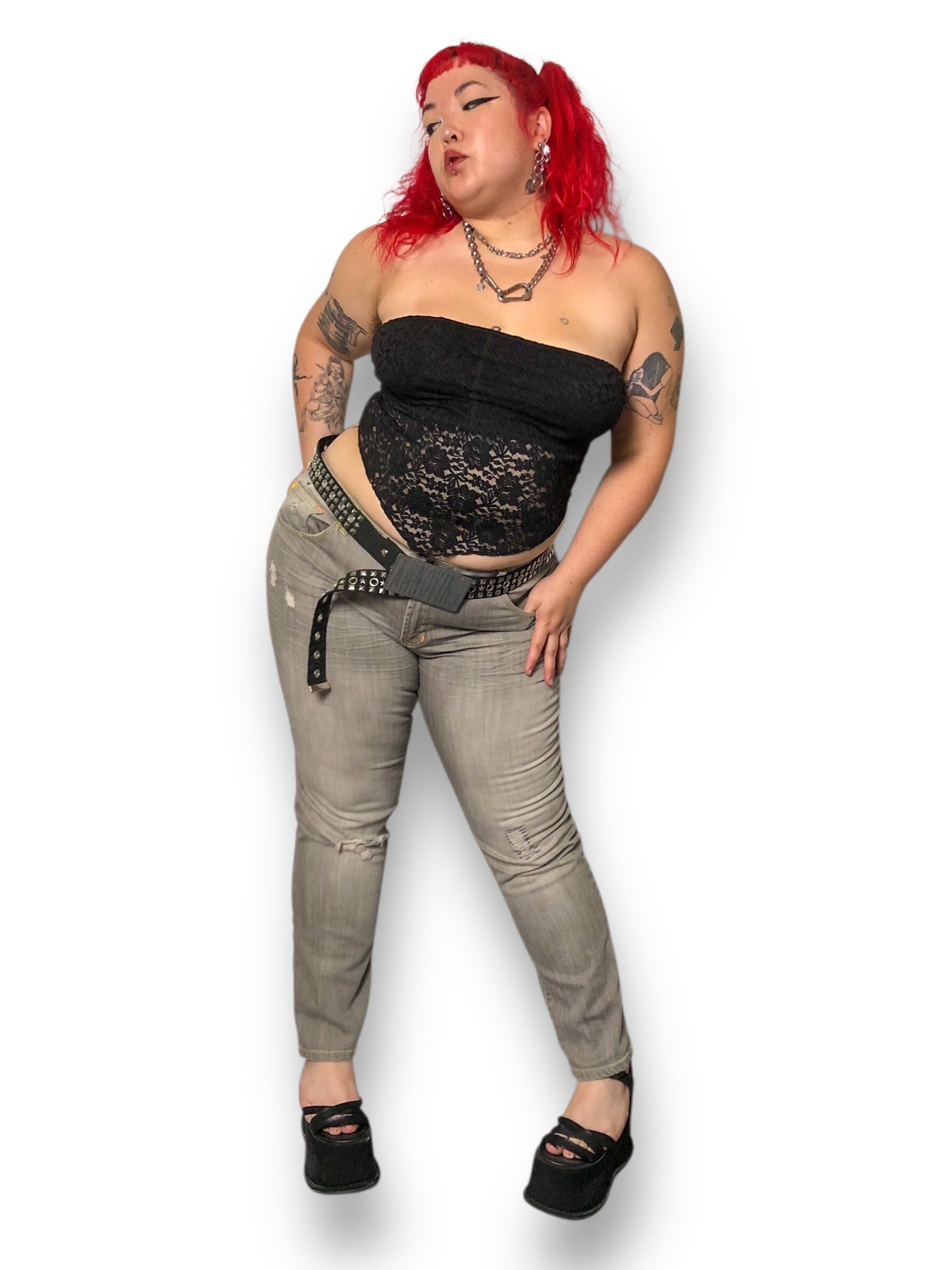 Y2K Bisou Bisou Gray Distressed Jeans (XL/2X)