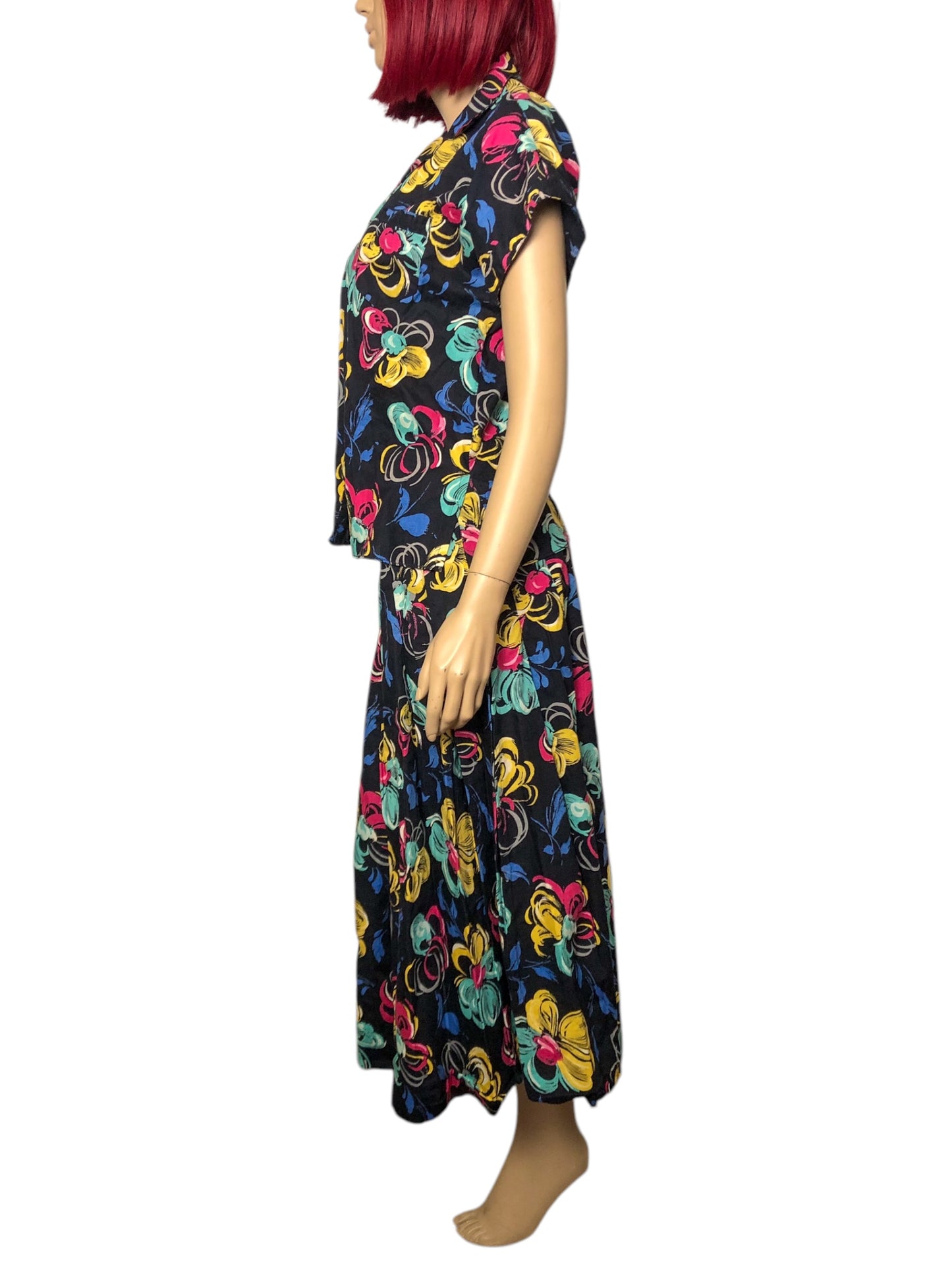Vintage Abstract Floral Print 2-Piece Set (L)
