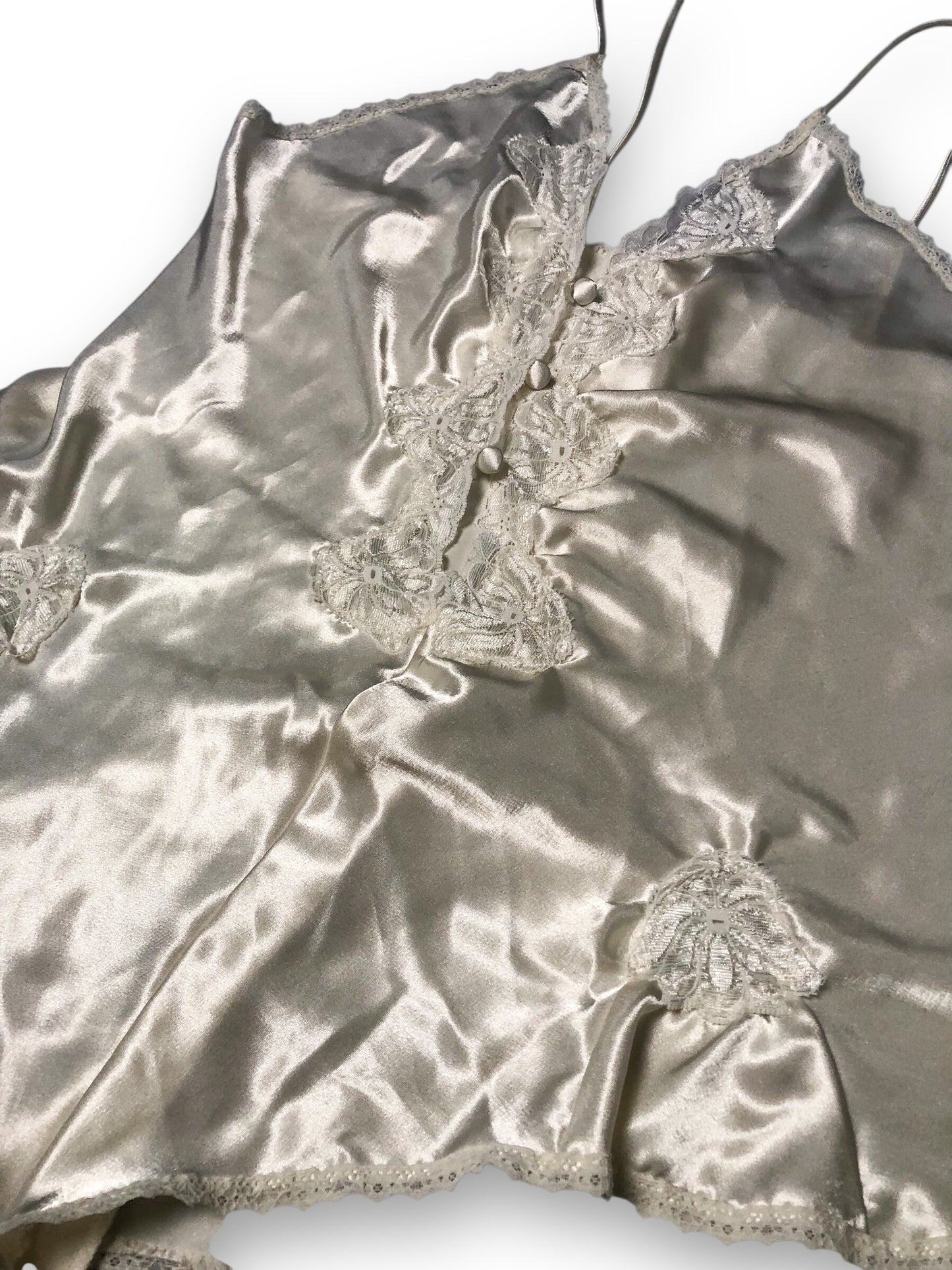 90’s/Y2K White Satin Teddy (L)