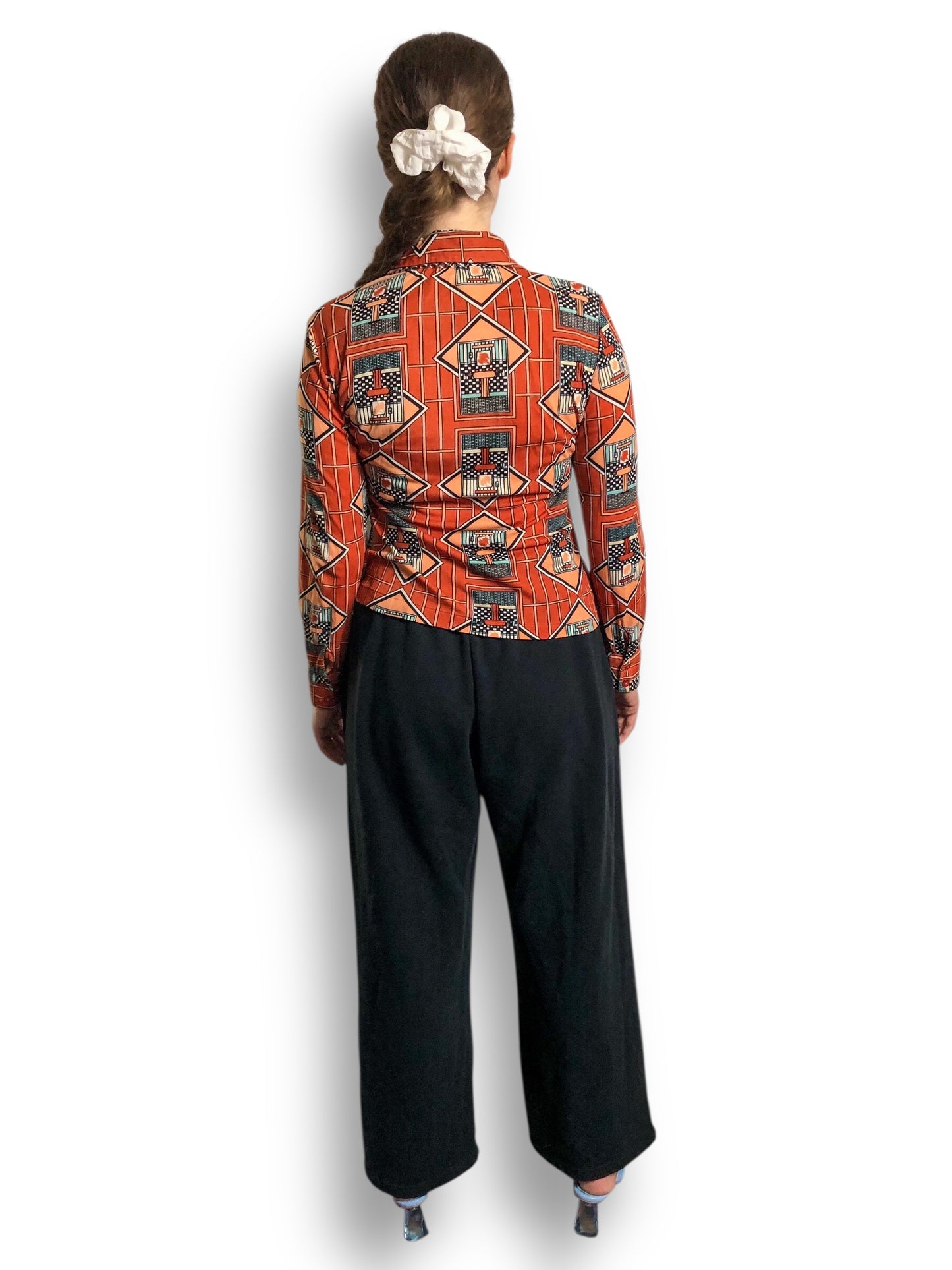 70’s Bronson of California Orange Deco Print Blouse (S/M)