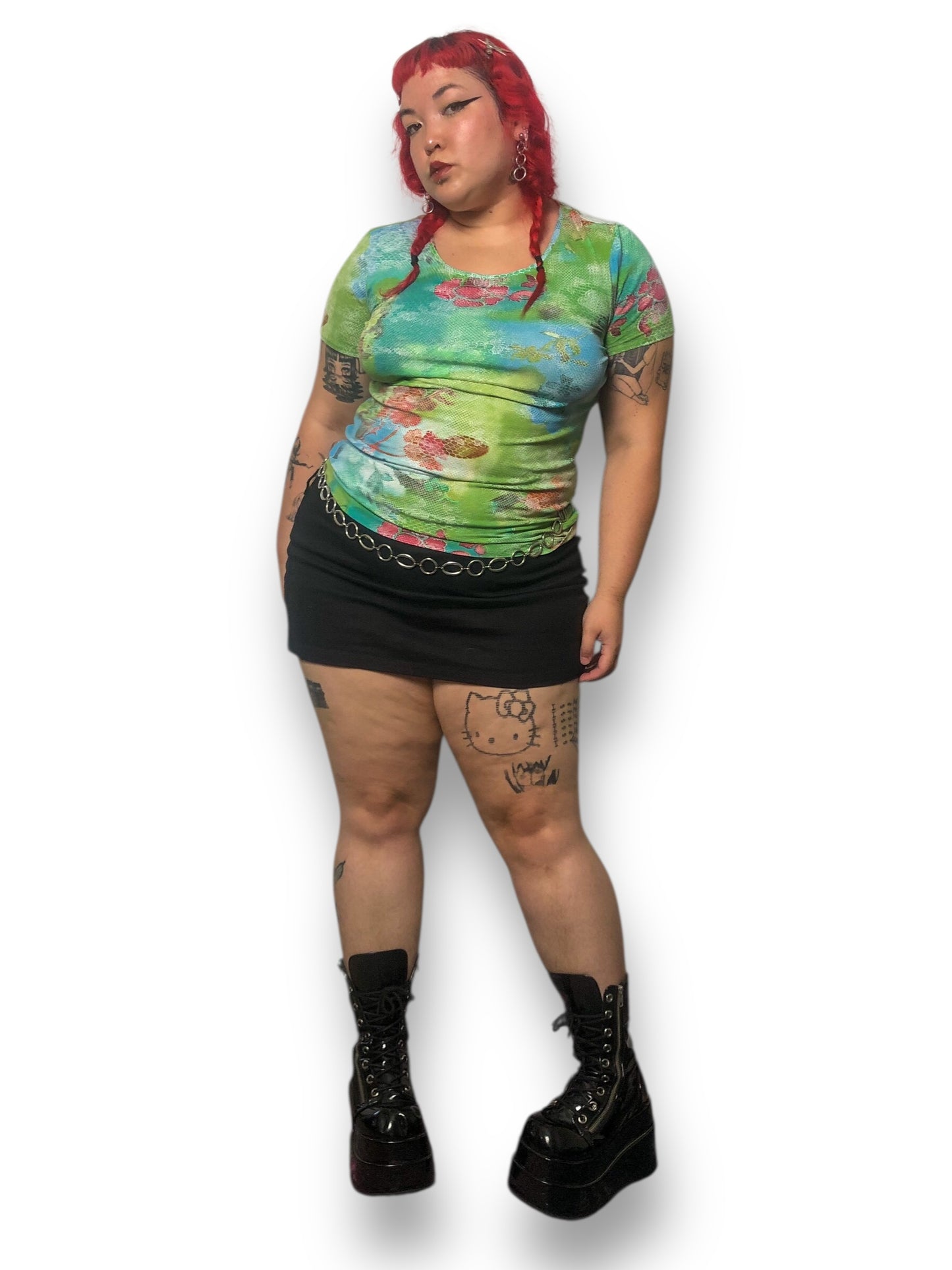 Y2K Chico’s Green Floral Graphic Print Shirt (XL)