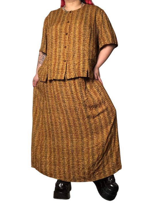 90’s/Y2K Maggie McNaughton Yellow and Brown Patterned 2-Piece Set (3X)