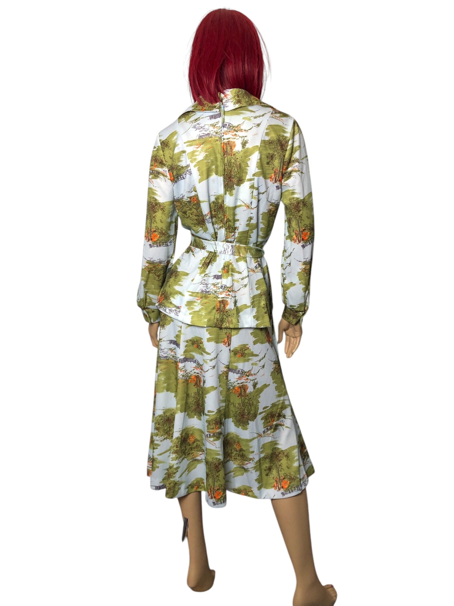 70’s White and Green Retro Print 2-Piece Set (L/XL)