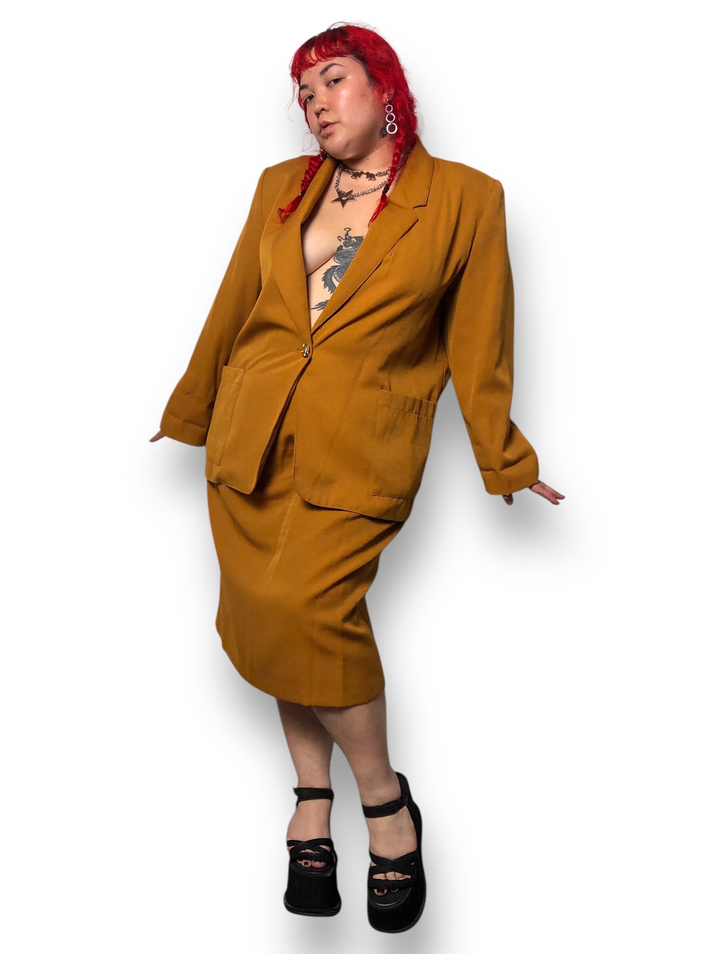 80’s Requirements Copper Brown Skirt Suit (2X/3X)
